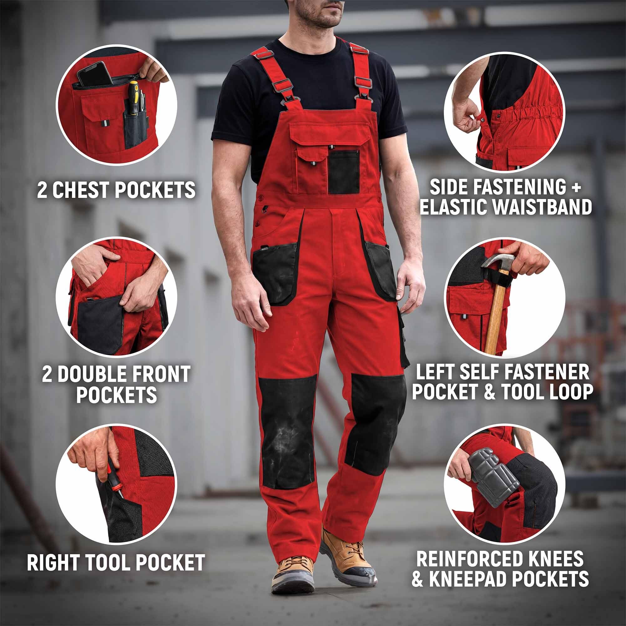 Stenso Kastor Arbeitshosen Männer Latzhose Herren Arbeitshose - Arbeitslatzhose Herren mit Elastischer Bund, Knieverstärkung, Latztasche, Verstellbare Träger, Handytasche, Hammerschlaufe