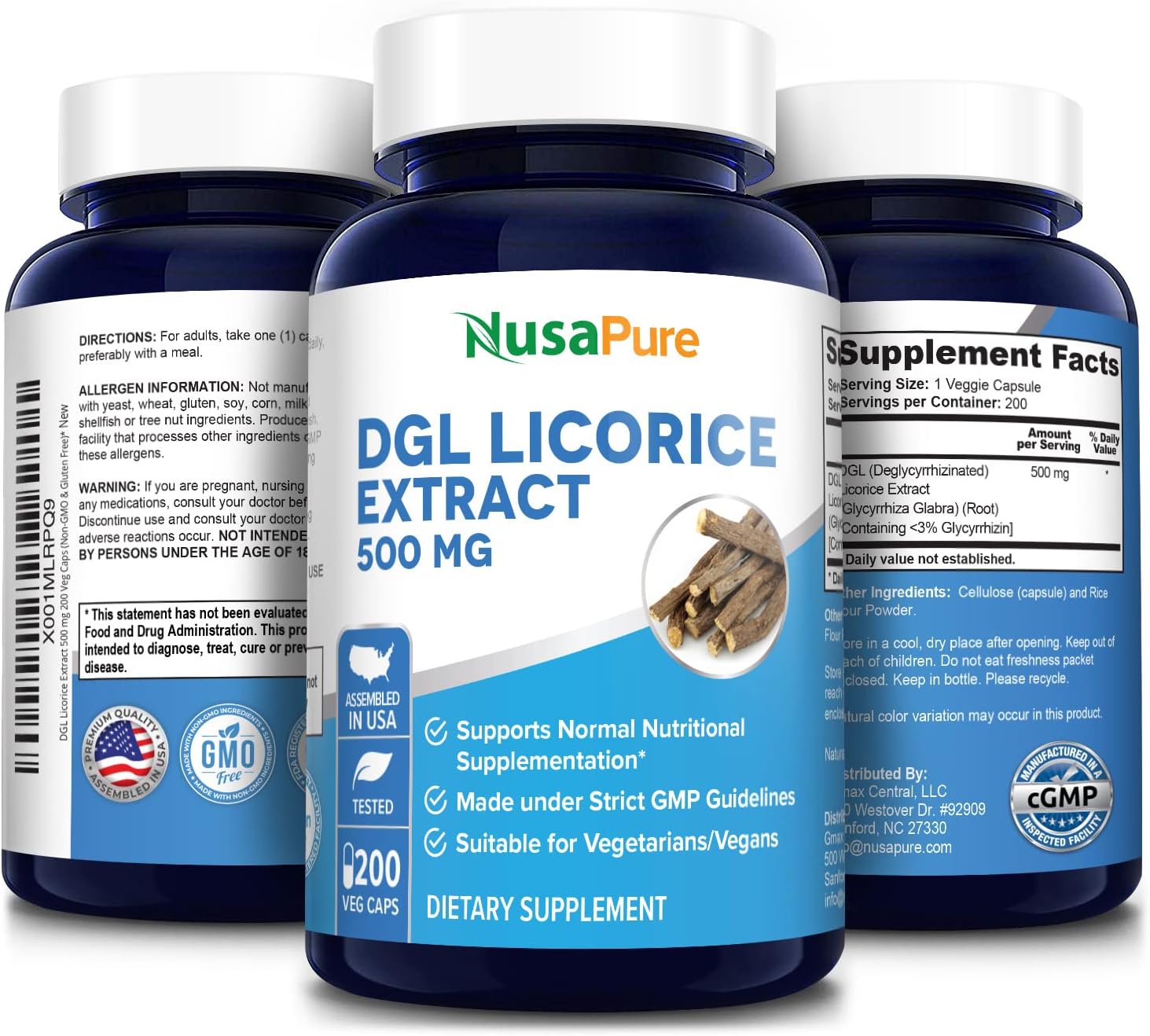 Buy DGL Licorice Extract 500 mg 200 Veggie Capsules (Vegan,NonGMO