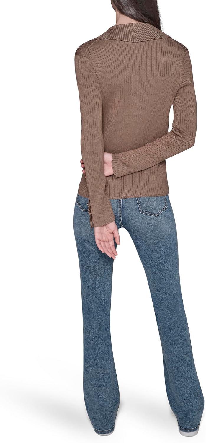 Karl Lagerfeld Womens Long Sleeve Collared Gold Buttons Essential Sweater - Image 4