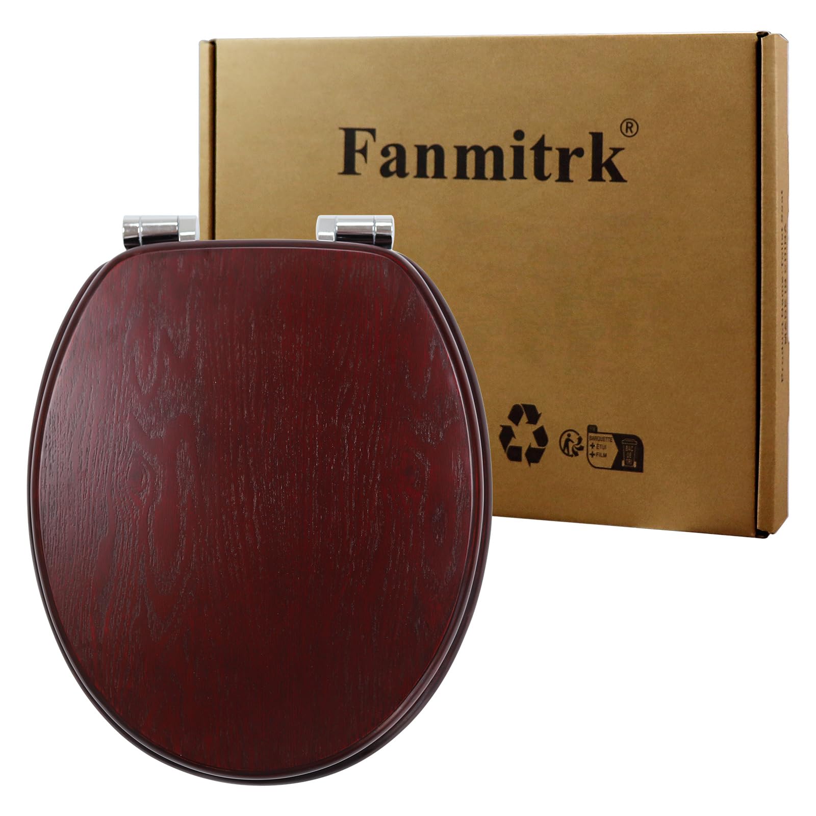 Fanmitrk Natural Solid Wood Toilet Seat-Plywood Wooden Toilet Seat,Soft Close with Metal Hinges,Easy to Clean (plywood2504) - Image 2