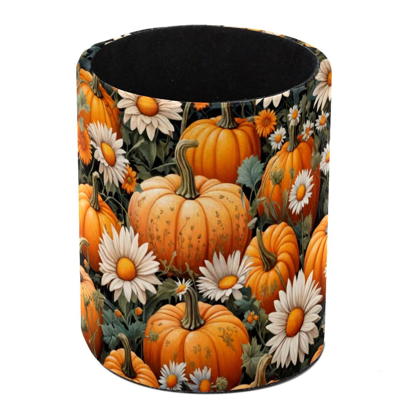 FWJZDSP Desk Organizer Pen Holder for Desk, Pumpkins and Daisies Pencil Holder, Large Capacity Pen Cup Makeup Brush Holders Desktop Office Supplies Storage Organizer