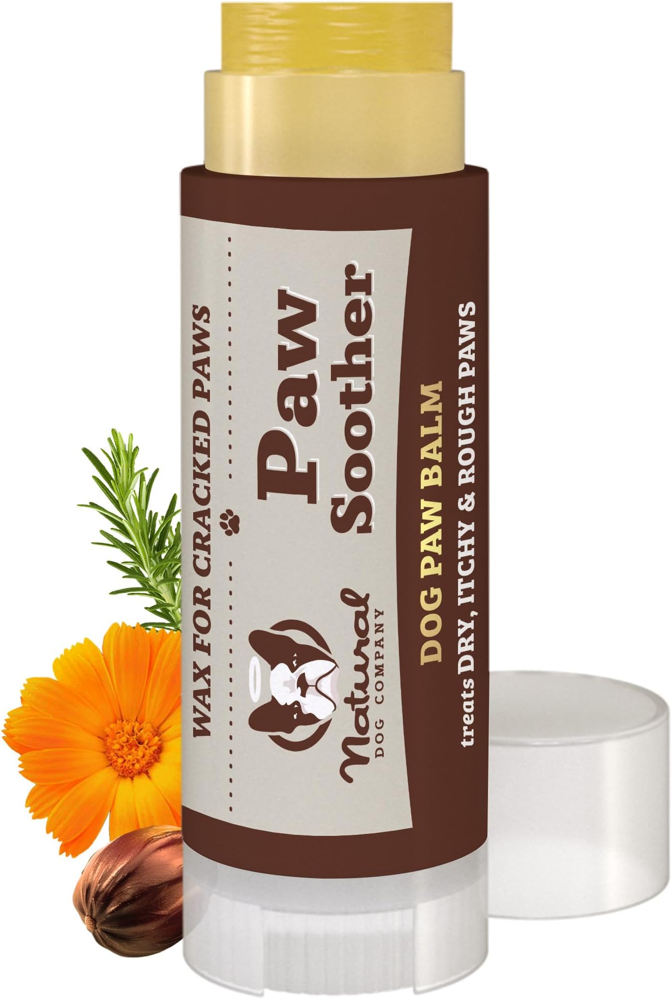 Natural Dog Company Paw Soother Balm & Wax - Dog Paw Balm & Moisturizer for Dry, Cracked Paw Pads, Helps Moisturize & Condition Winter-Worn Paws, Coconut Oil & Calendula, Daily Paw Care, 0.15 oz Stick