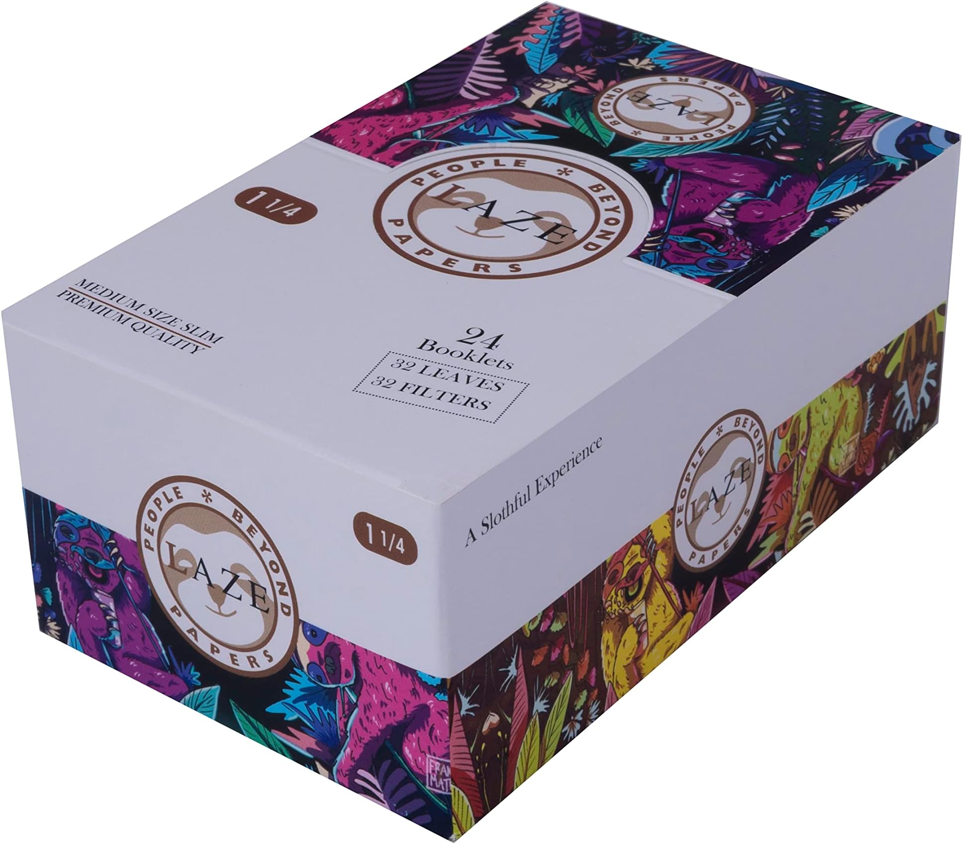 LAZE Organic Rolling Papers Medium Size 1 1/4 | 24 Slim White Booklets + Filter Tips | 32 Slow Burning Rolling Papers and 32 Filters per Booklet