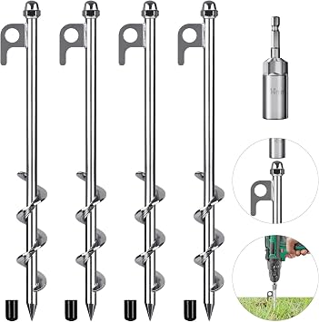 Tent Stakes, Heavy Duty Ground Anchors, Full Welding, Easy to Screw in and Reusable, for Camping Tents, Trampolines, Sheds, Swing Sets, Securing Animals