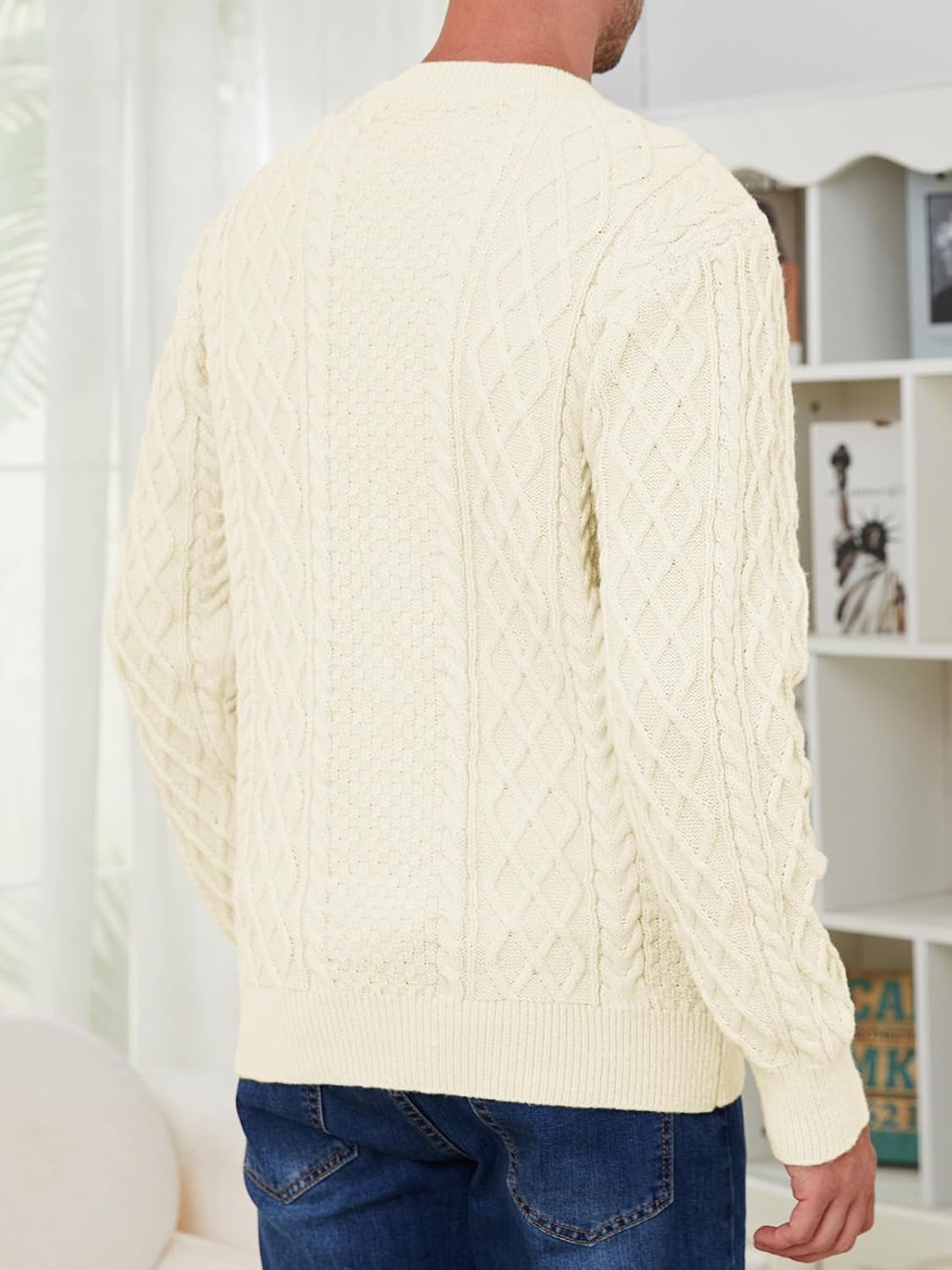 Men's Irish Knit Sweaters Cable Jacquard Pullover Sweater Unisex Woven Crewneck Knitted Top