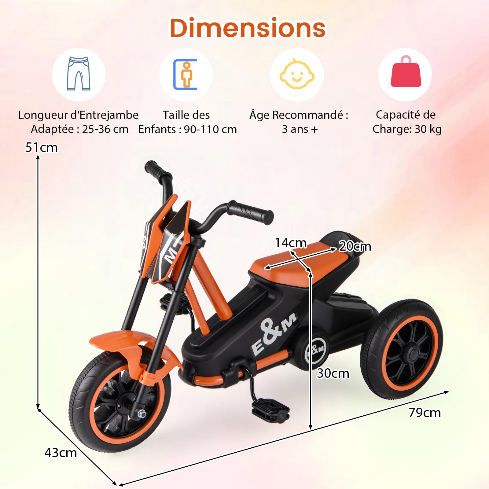 COSTWAY Tricycle Bébé Évolutif avec Guidon & Pédale, Vélo Enfant à 3 Roues avec Pare-Brise Cool, Draisienne pour Garçons Filles de 3 Ans+ (Orange)