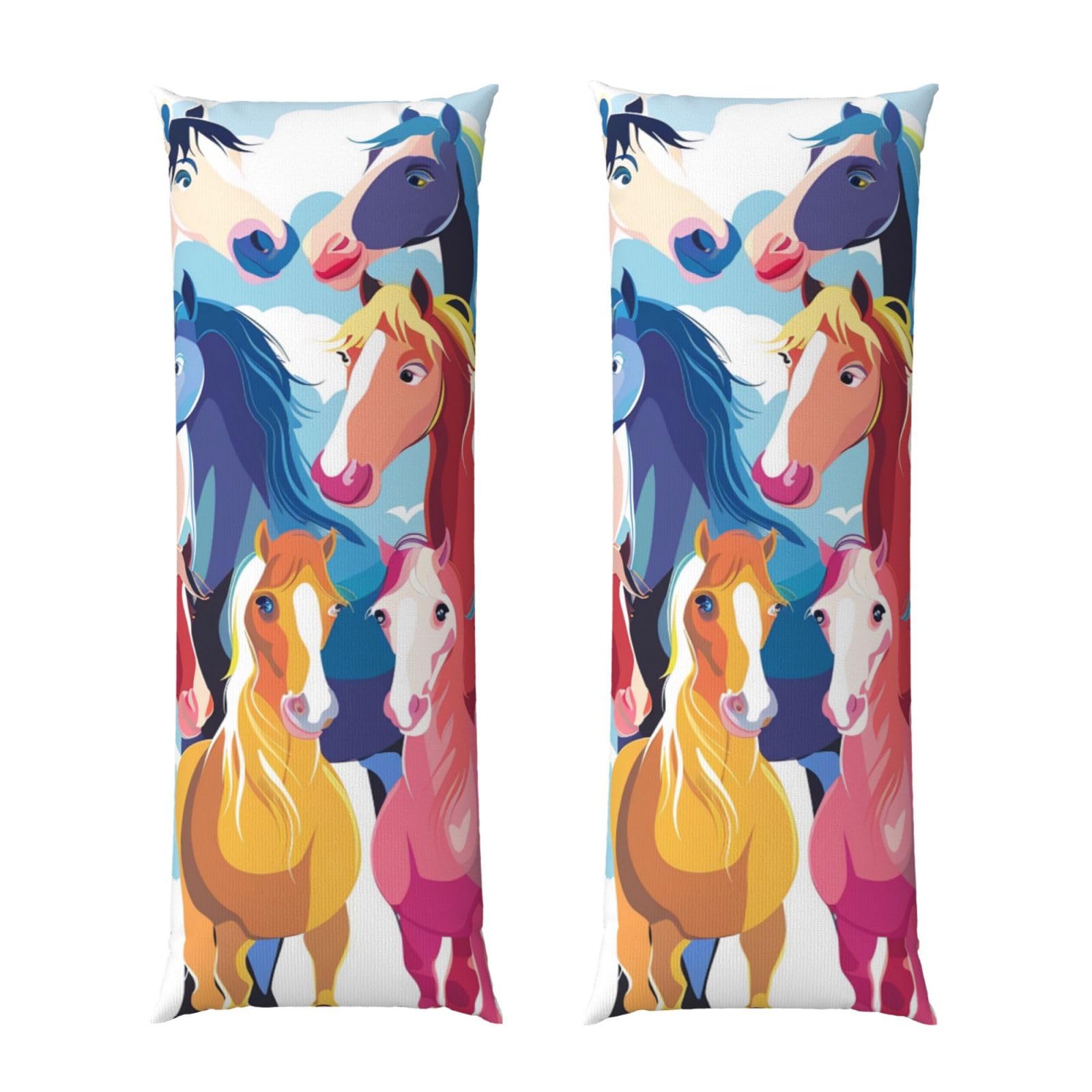 Body Pillow Cover 20x54 Inch, Colourful Cartoon Horses Print Long Lumbar Pillow Case with Zipper Long Body Pillowcase Decorative for Bed Sofa Bedroom