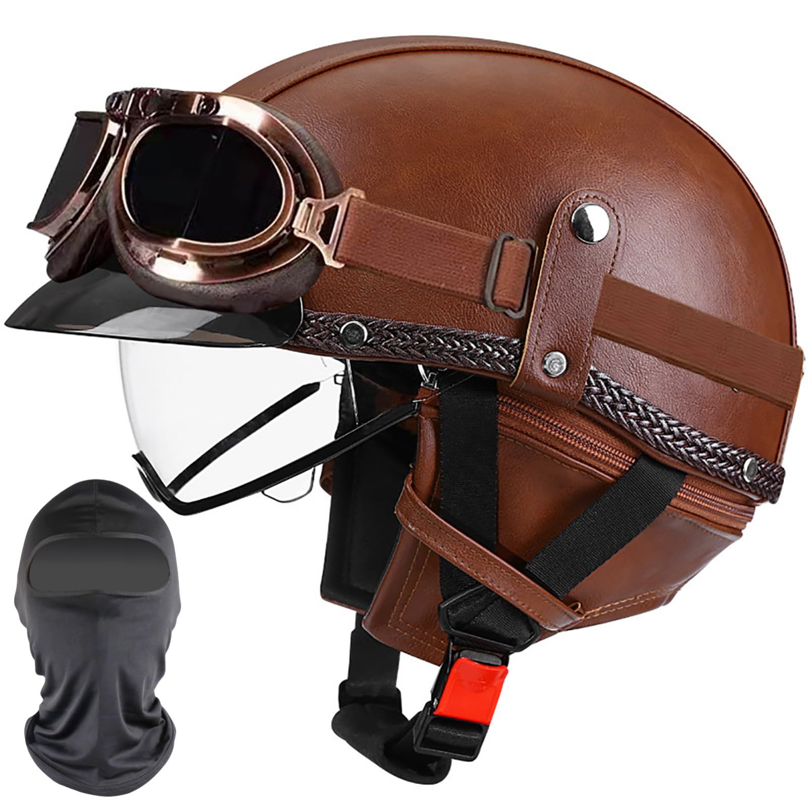 XYYYM Vintage Open Face Helmet Motorcycle Half Helmets, Motorbike Bike Cruiser Moped Scooter Jet Helmet, ECE Approved 57-64cm