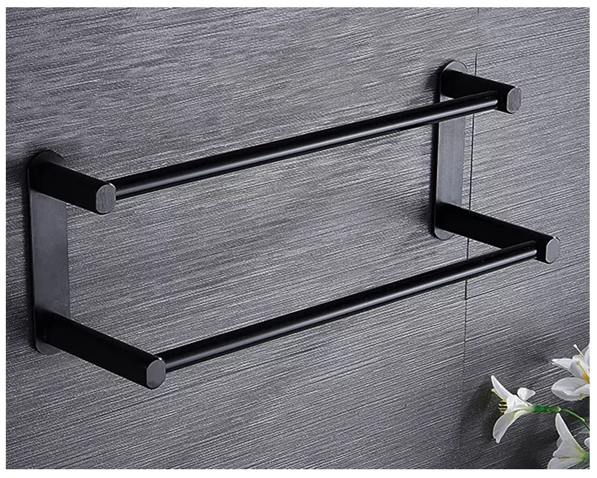 Toallero de 2 niveles montado en la pared con barra doble para toallas para cocina y baño, color negro (71 cm)