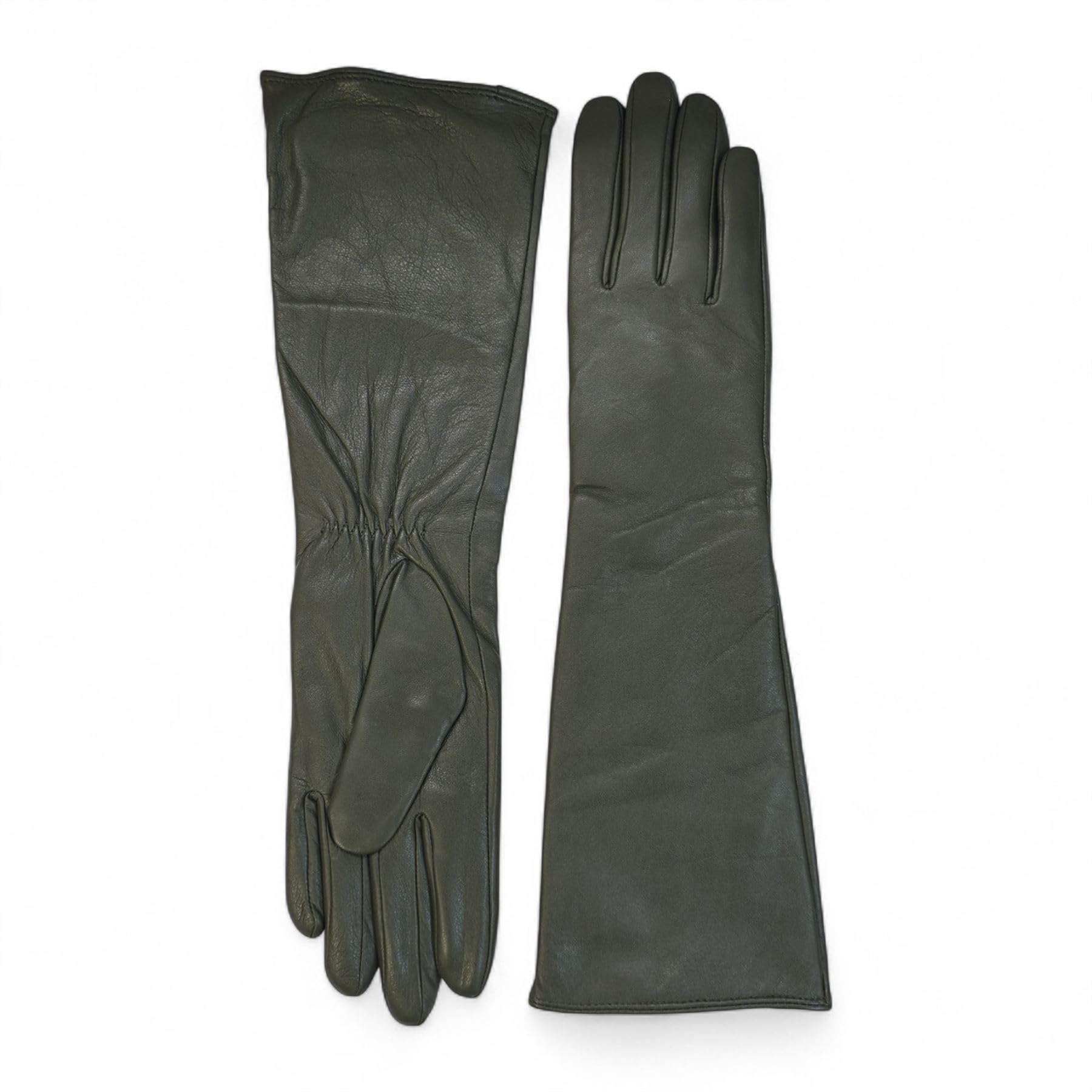 Truclothing Men's Olive Wo’s Long Leather Gloves Genuine Sheepskin Elbow Length Gauntlets Winter Handwear - S