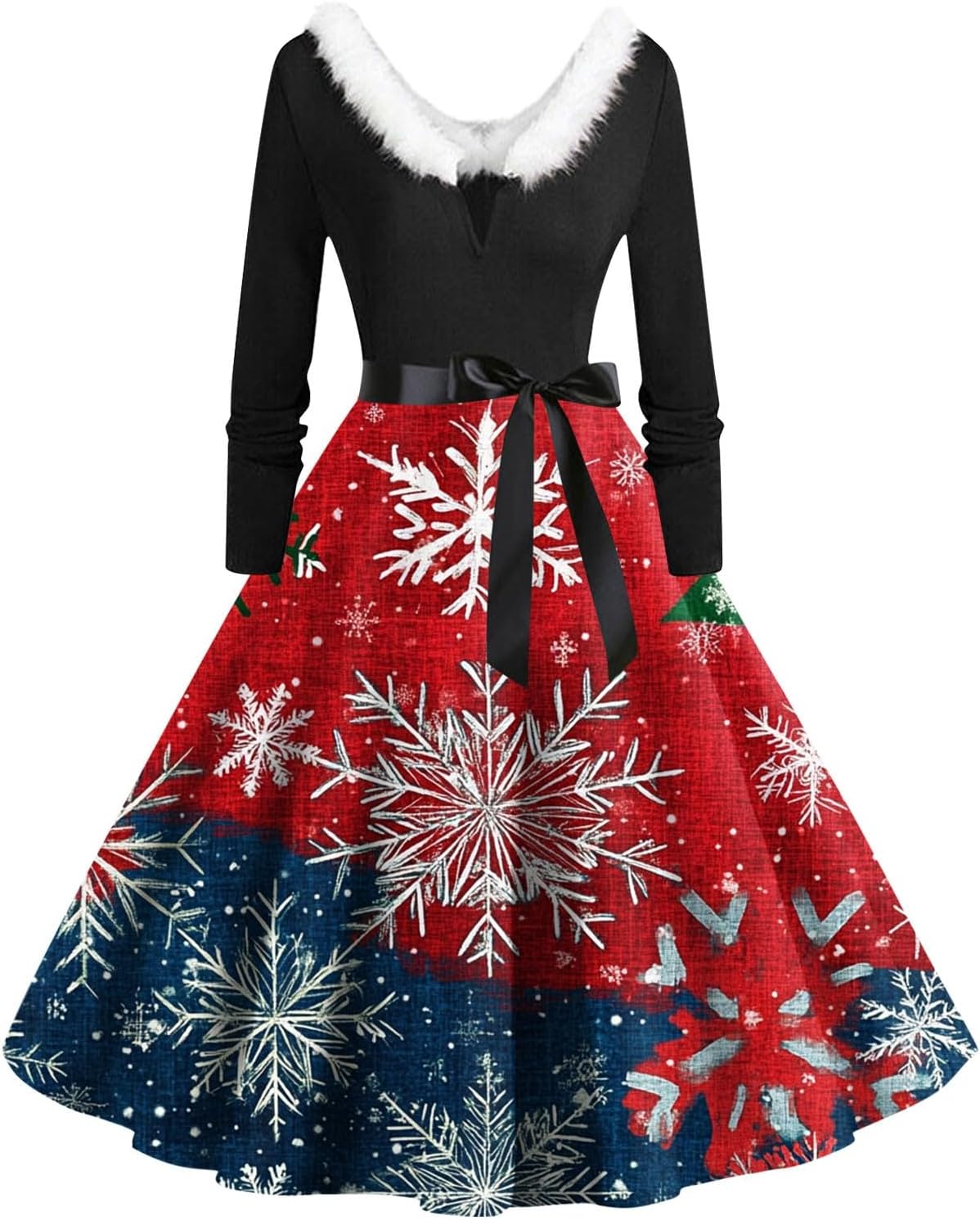 Weihnachtskleid Damen Lustig Langarm A Linie Kleid Weihnachten Elegant Mit Weihnachtsmotiv Für Festliche Weihnachtsfeier Lustige Weihnachtskleider Mit Motiv Weihnachts Kleid