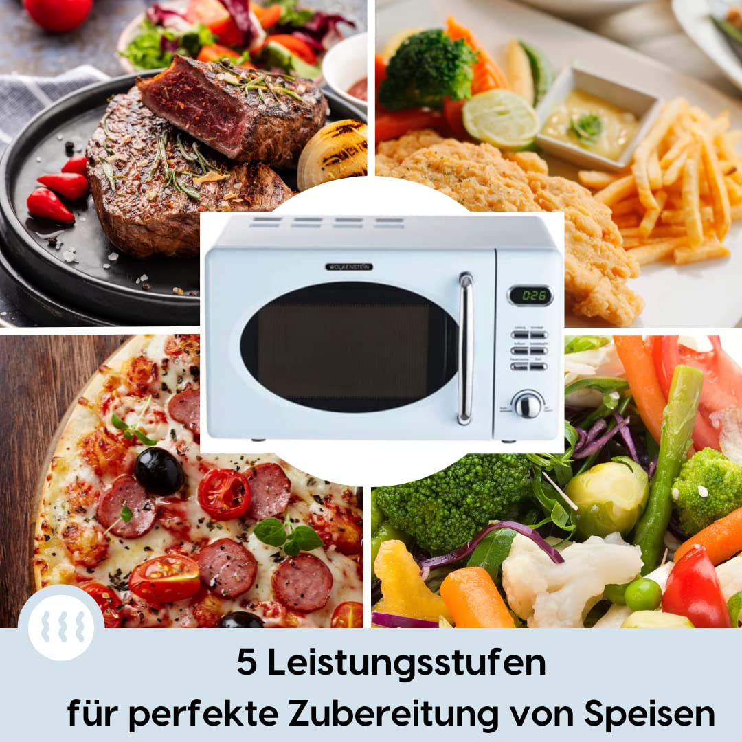 Wolkenstein Retro stojąca kuchenka mikrofalowa WMW720 BL I moc kuchenki mikrofalowej 700 W, pojemność 20 l, poziom mocy I5, 8 programów gotowania, funkcja rozmrażania, metalowa obudowa, talerz