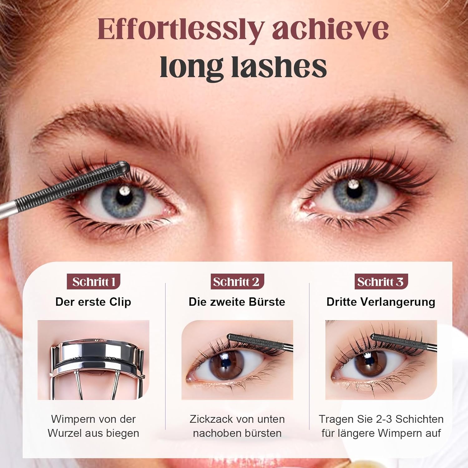 Eyelash Primer Wand Mascara,Waterproof Quick Drying Curling Mascara,Long-Lasting Non-Smudged Magic Tubing Mascaras for Daily Makeup (Black/3pcs)