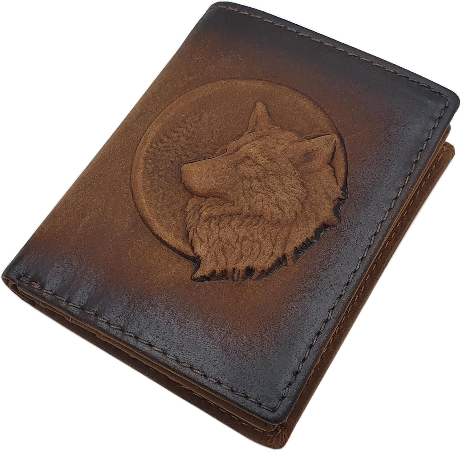 myledershop Kleine echt buffel-portemonnee / portemonnee / portemonnee / portemonnee in staand formaat met vismotief of zonder motief met RFID- en