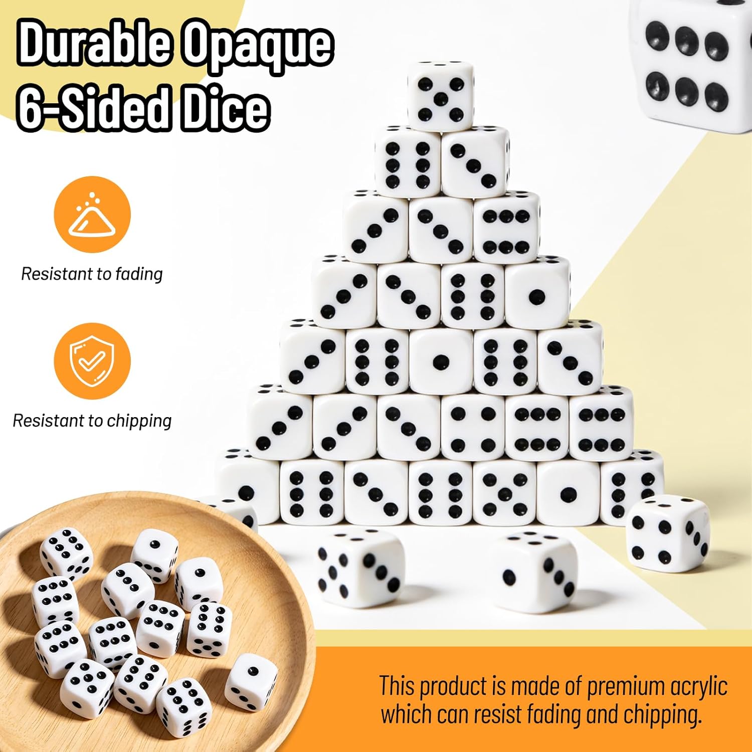 Standard Dice, 16mm Bulk White Opaque Black Pips Six Sided Dice Set, for Rolling, Group Event, Board Games, Classroom Math (20PCS)