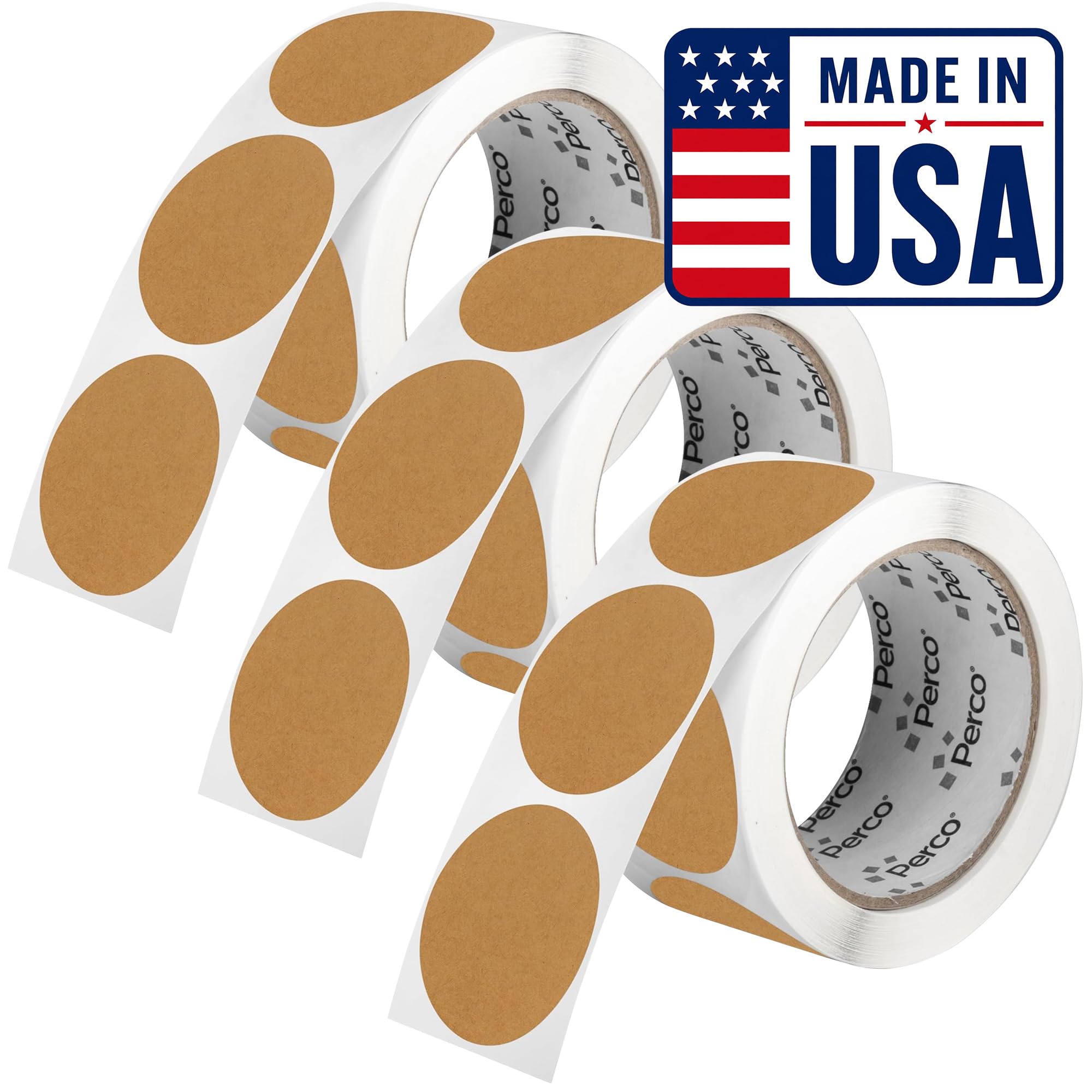 Perco Kraft Brown Perforated Round Circle Dot Sticker 2-Inch Labels — 3 Rolls, 1,500 Stickers - Natural Rustic Labels for Handmade Products, Thank You Stickers &amp; Packaging - Made in USA