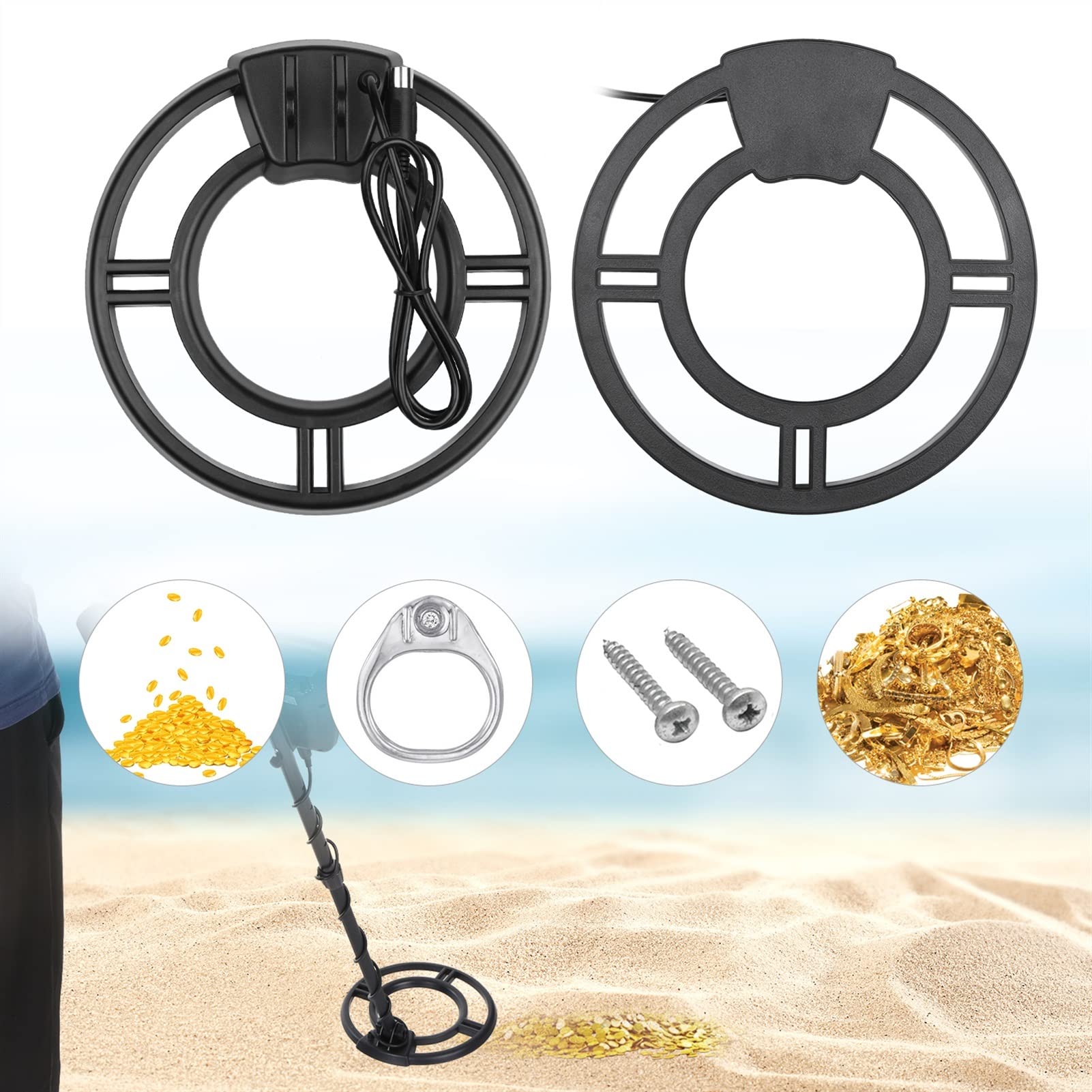Détecteurs de Métaux, 9,7 Pouces Recherche Bobine étanche Rond Submersible de Bobine Gold Nugget Compatible avec Détecteur métal