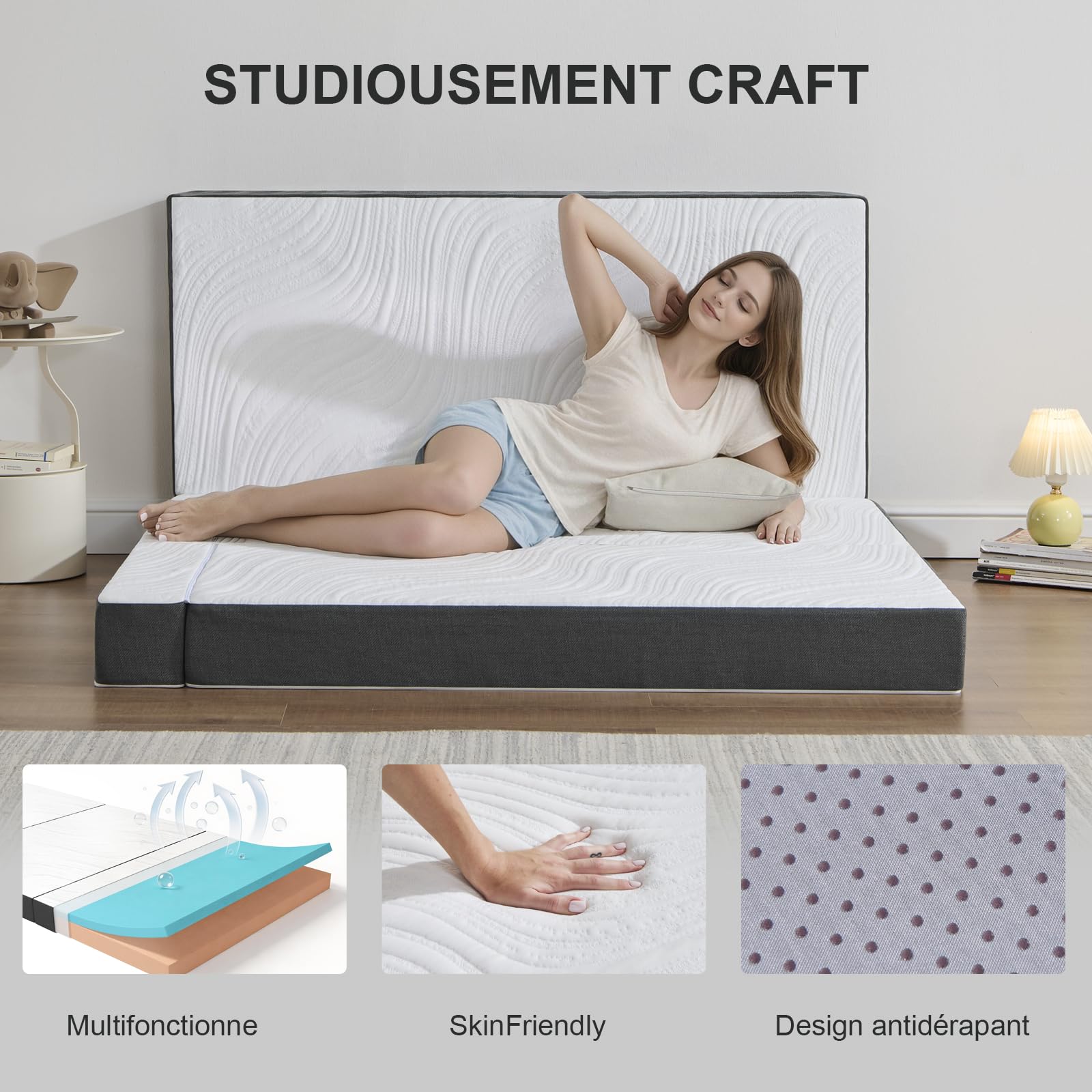 Twirest Matelas Pliant Matelas Mousse à Mémoire de Forme, Épaisse 10 cm,Idéal Camping ou Voyage, Matelas Pliable, pour Adulte, 2 Personnes (140 x 190 x 10 cm)