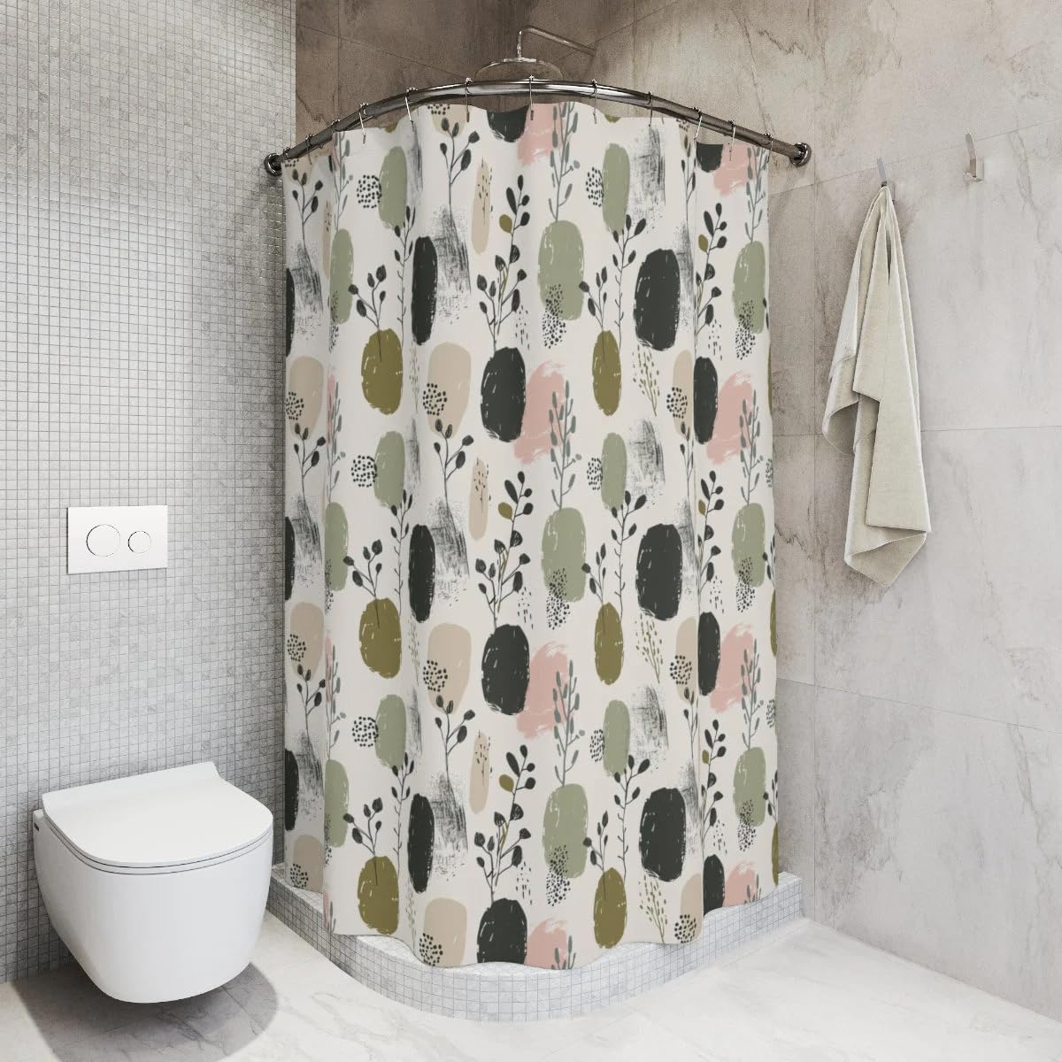 Tenda da doccia moderna di metà secolo,tende da doccia geometriche retrò,minimaliste,boho,grigio salvia,stile anni '50,bagno MCM200x220 cm/79x87 pollicilarghezza x altezza