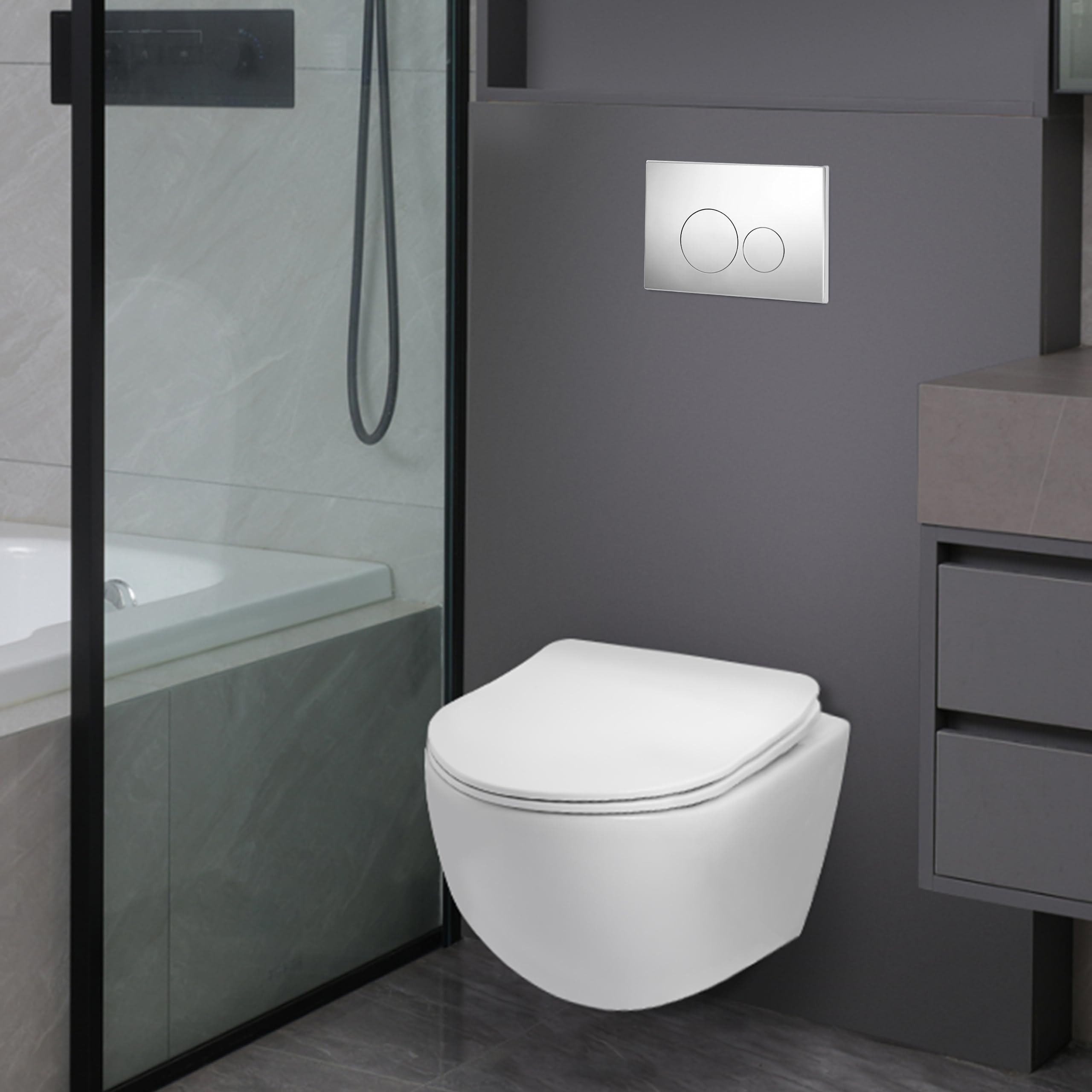 AQUAUNO Plaque de Commande WC Chrome Brillant – Boutons Ronds – Double Chasse Éco – Compatible Geberit Sigma – Aspect Miroir – En ABS Résistant et Facile à Nettoyer