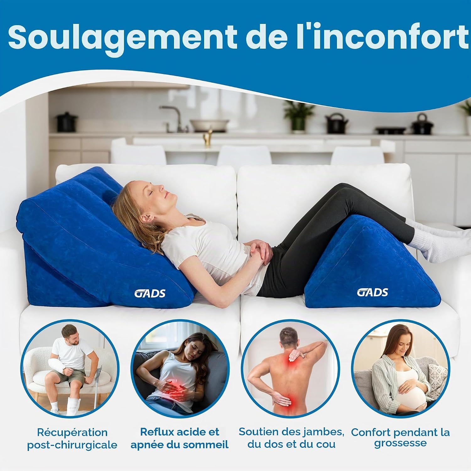 Ensemble de coussins gonflables – Cale de lit gonflable pour dormir, jambes enflées et voyage – Oreiller compact gonflable pour les jambes pour l'élévation