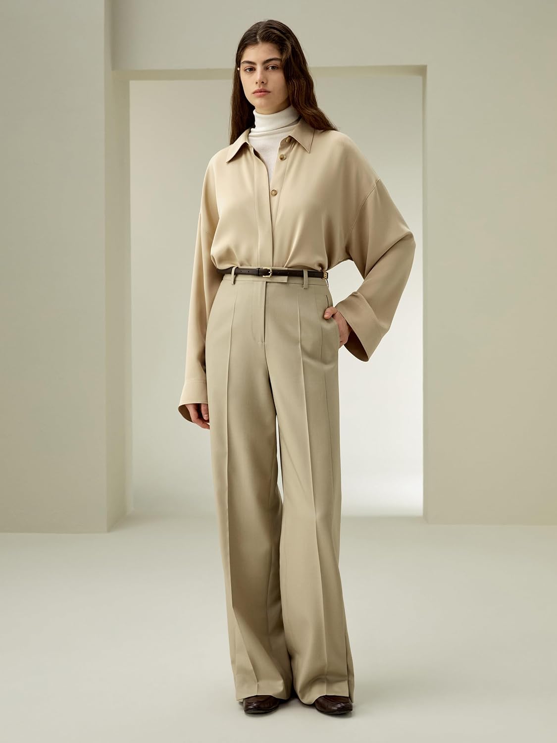LilySilk Silk Wool Blend Pants for Women Straight Leg Trousers Bottom Warm for Work Daily Size