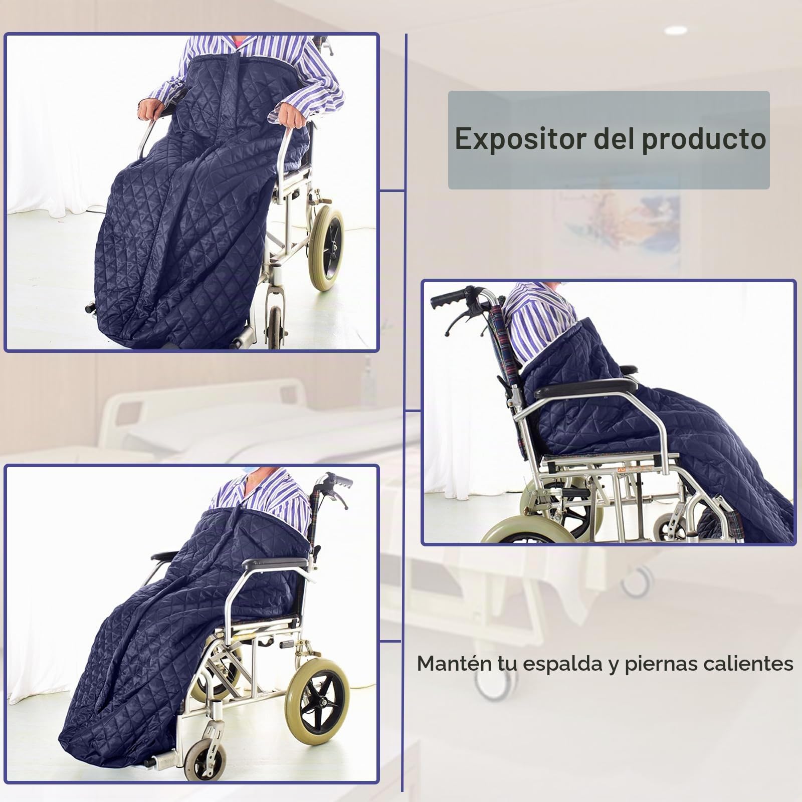 Manta térmica ligera para silla de ruedas, con cremallera, para la parte inferior del cuerpo, para personas mayores (azul)