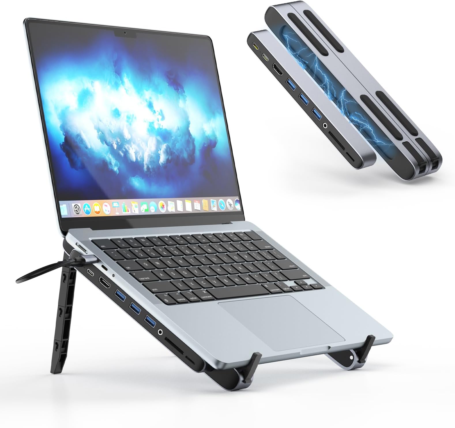 USB C Laptop Docking Station Stand, HAMOPY 9 in 1 Detachable Magnetic Laptop Dock Stand with 4K HDMI, USB 3.0, PD100W, TF/SD, 4 Levels Ergonomic Tablet Stand for MacBook Pro/Air/Dell/HP/Surface/Lenovo