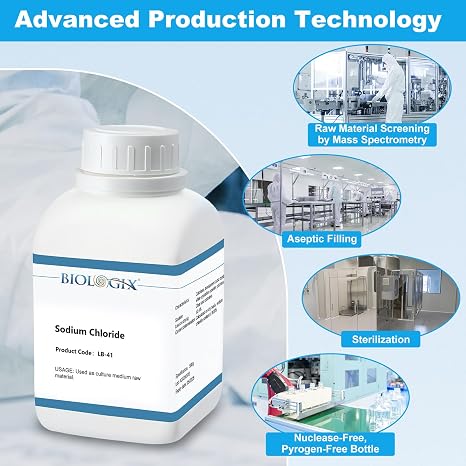 Sodium Chloride Powder 99.9% Purity or Higher, Molecular Biology Grade Nacl, Fine Crystals for Laboratory Biochemical Research, 500g/Bottle(1.1 lb.), 10 Bottles