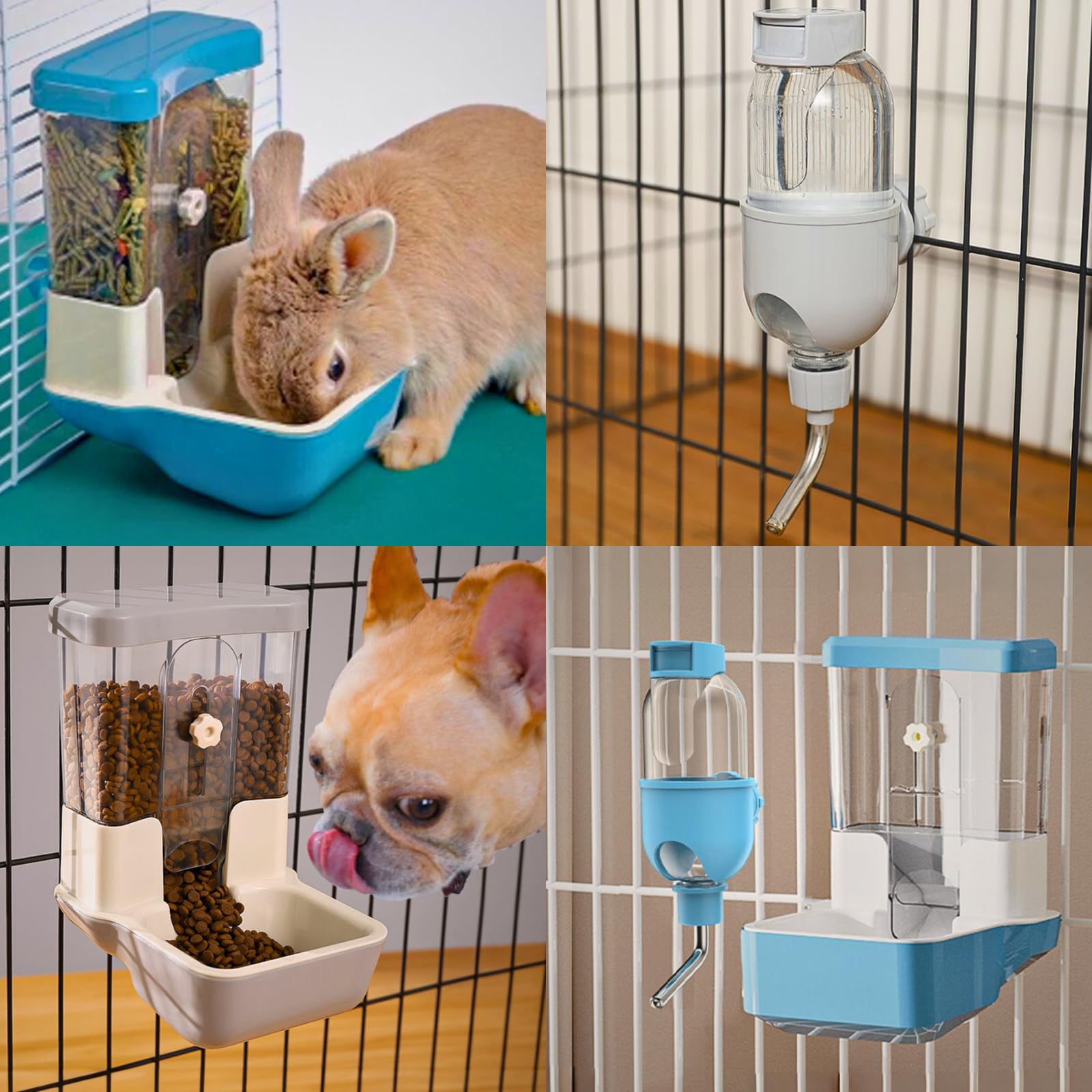 Dispensador Automático de Comida y Agua para Mascotas, Juego de Bebedero de Gravedad para Jaulas de Perros, Gatos, Conejos, Cobayas, Chinchillas, Hurones, Erizos (Azul)