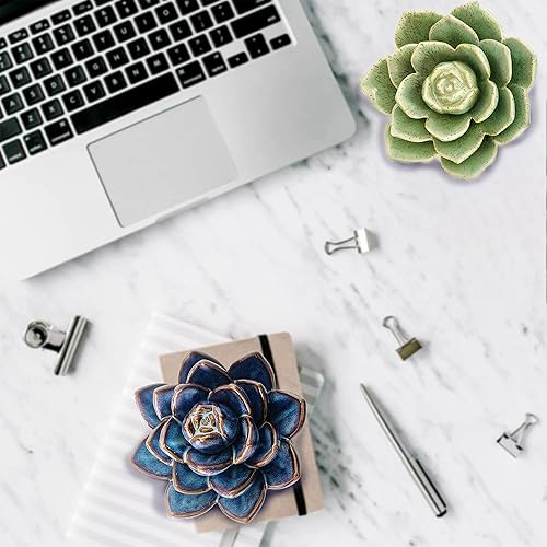 Vista 21 de Mesa de cerámica suculenta flores con base estable, mesa decorativa hecha a mano 3D (Cactus)