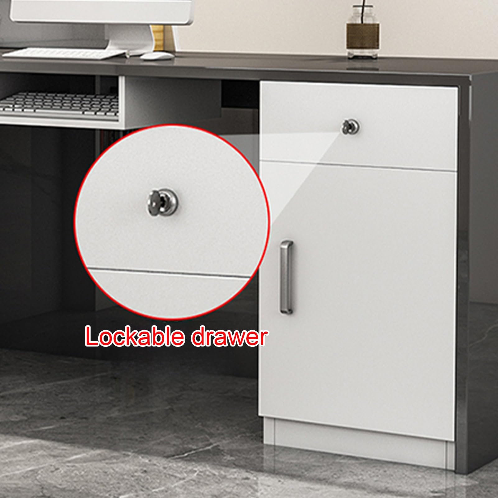 Generico Bancone Reception Moderno Grigio con cassetti con Serratura, Tavolo da bancone Frontale da 140 cm (55,1 Pollici) per Ufficio o Negozio, Soluzione di Lavoro eleg