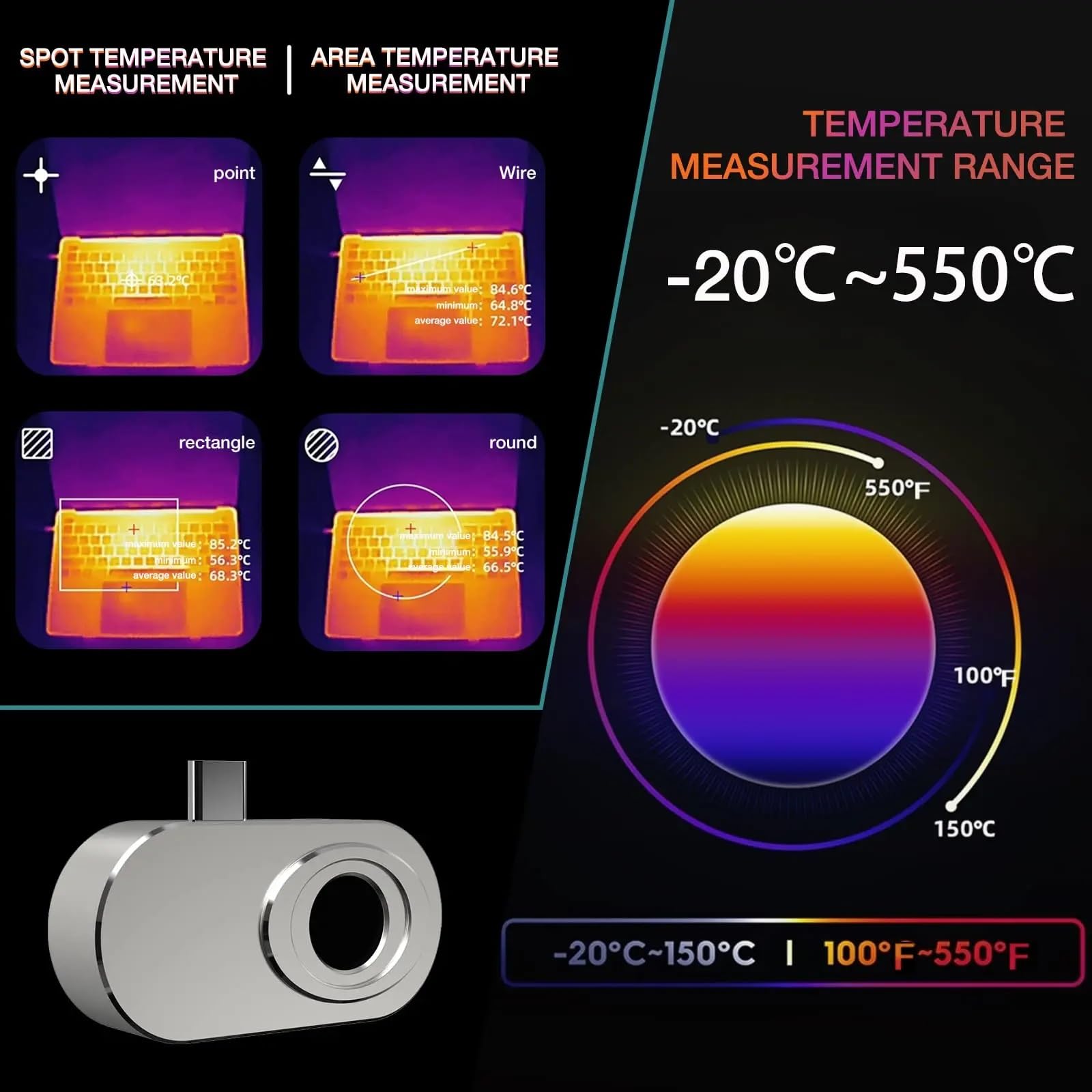 Cámara térmica infrarroja, NF-583S Cámara térmica Smartphones Imager Resolución IR 256X192 for lugares de fábrica construcción viviendas
