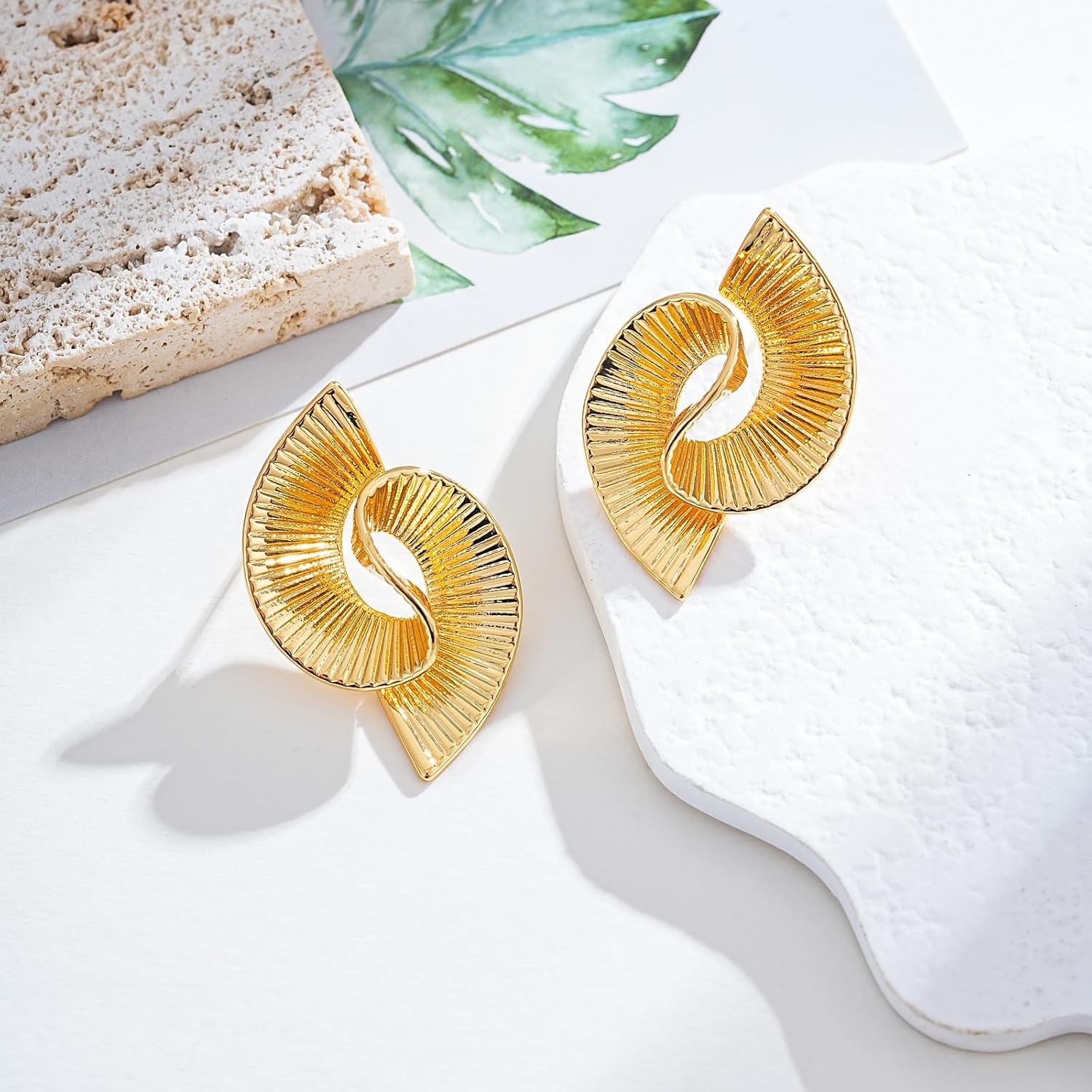 Chunky Gold Statement Earrings for Women 14K Gold Plated - 3D Spiral Geometric Studs Hypoallergenic Lightweight Twisted Post Earrings, Trendy Fashion Jewelry Gift for Wedding Party Daily Wear - Image 7