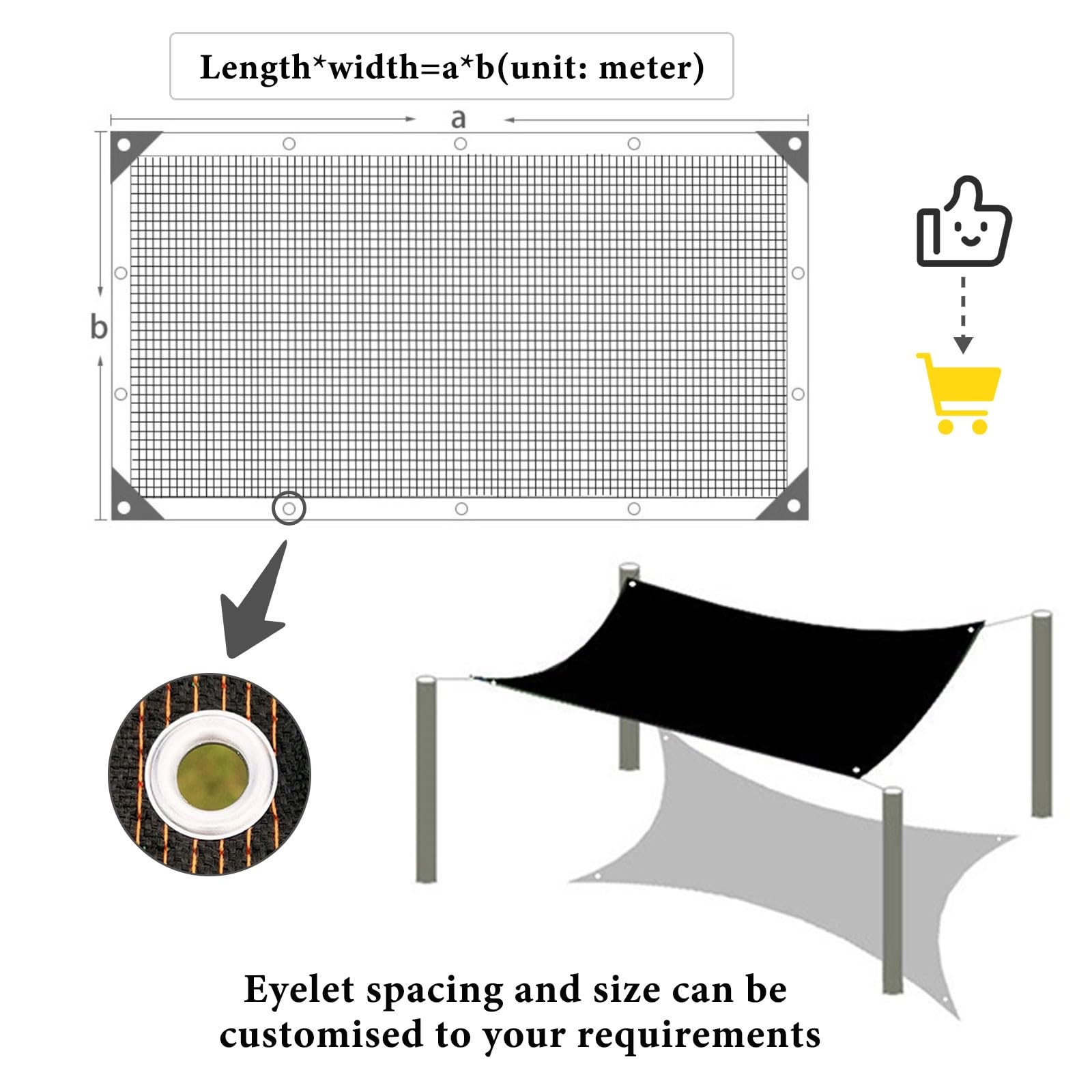 LXBche Net Outdoor Sun Mesh Shade 90 Percent Sunblock Shade Cloth Pond Heat Insulation Net Tear-Resistant Fabric Sun Block Cover HDPE Sunscreen Awning for Garden Pergola (Color : Noir, Size : 3x10m/