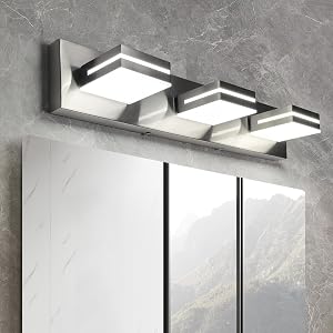 OKELI 3 Light Bathroom Vanity Light Brushed Nickel Modern 24W LED Dimmable Vanity Light Over Mirror 350 Adjustable