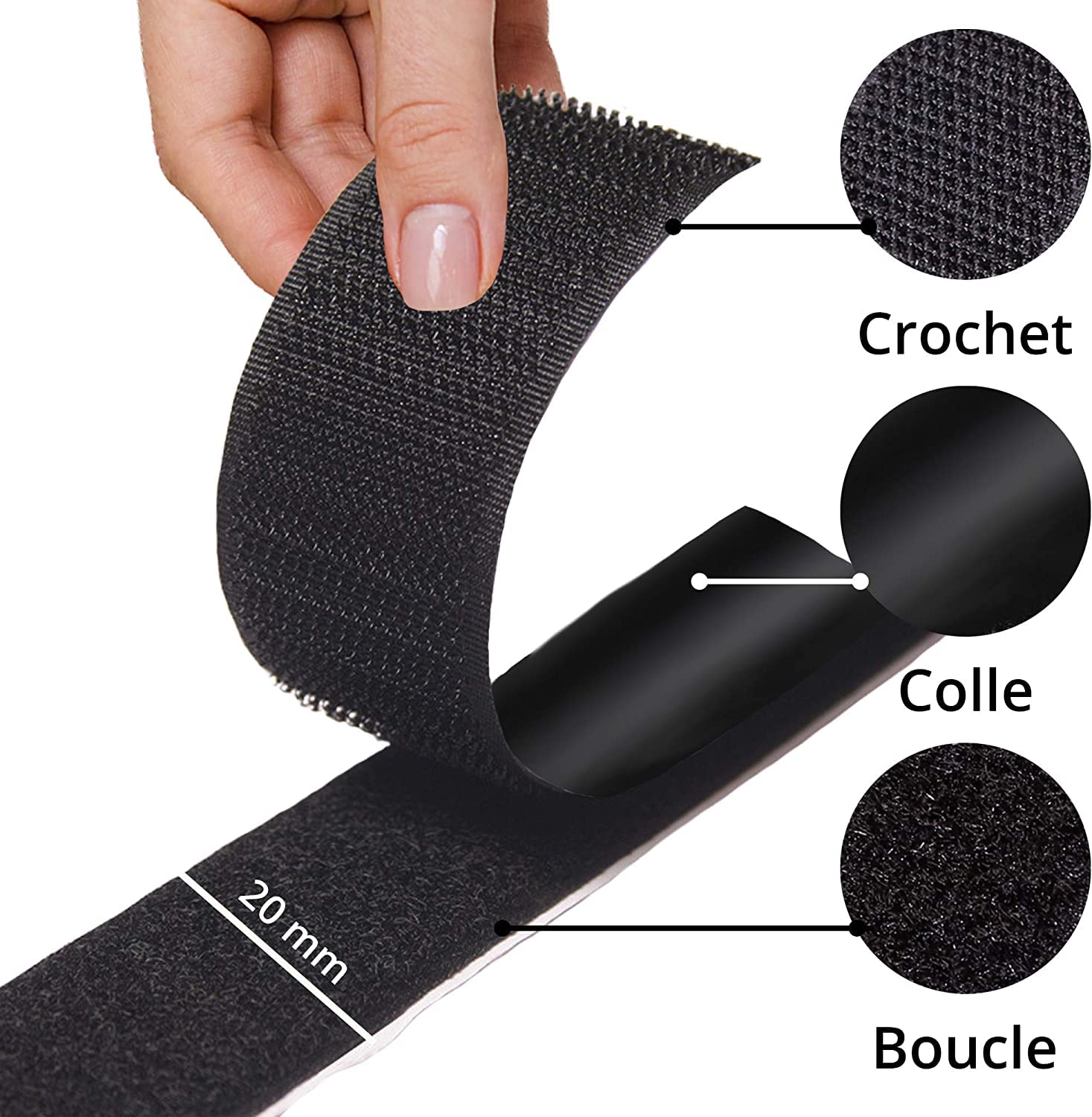 Bande Scratch Autocollante 5m X 20mm - Double Face Adhésif Fort | Velcro Pour Bricolage, Décoration Et Fixation