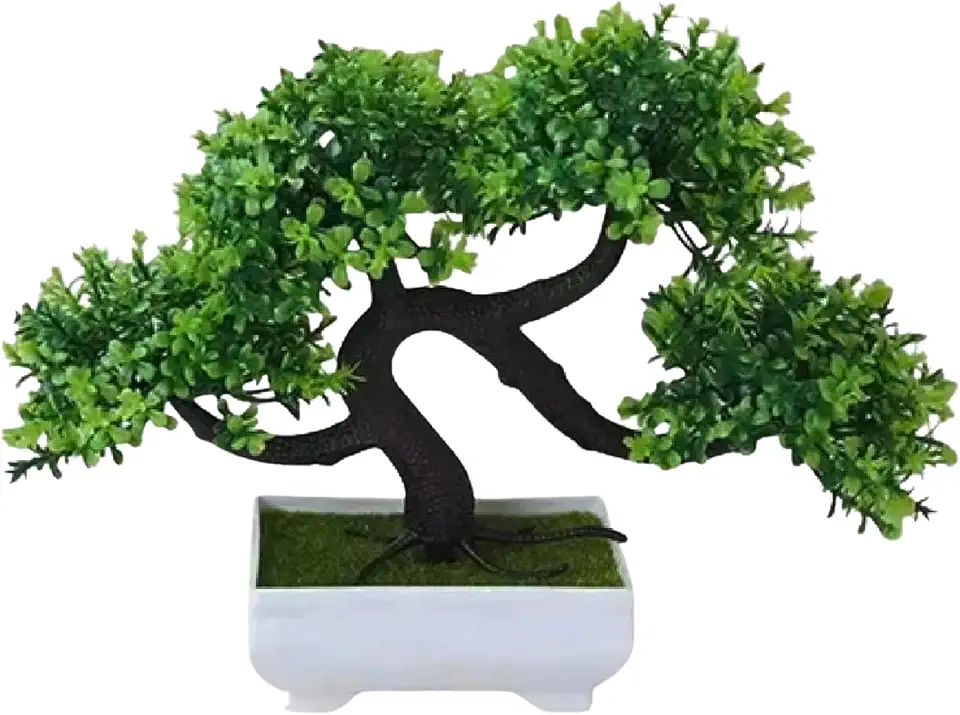 Bonsai Artificial Permanente em Vaso Branco, Planta Decorativa Premium Realista para Sala e Escritório, 23x13x16 cm