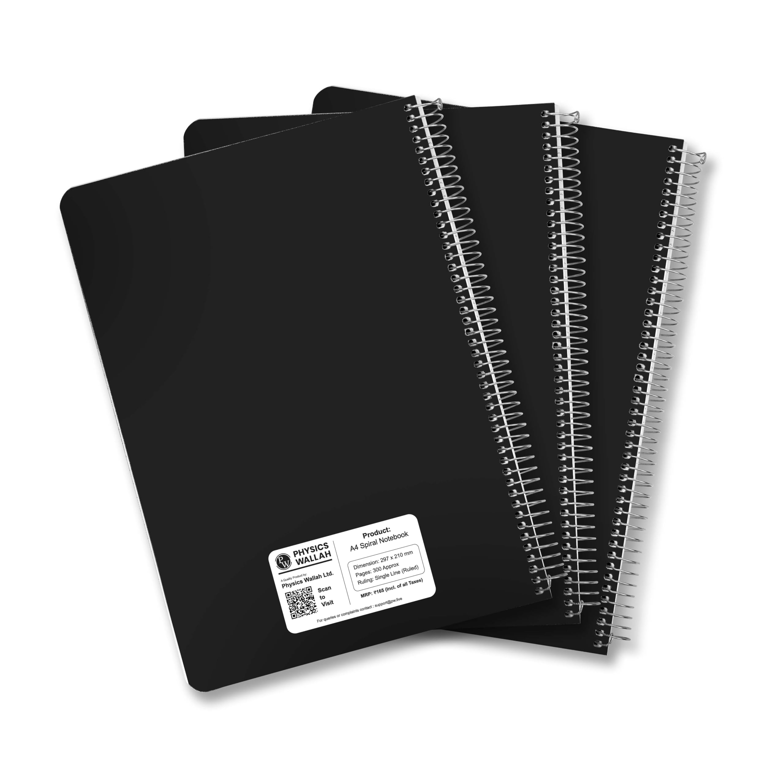 Physics Wallah - Set di 3 quaderni a spirale formato A4, 300 pagine, 6 soggetti, a righe, per studenti e ufficio, copertina in plastica, per scrivere e prendere appunti