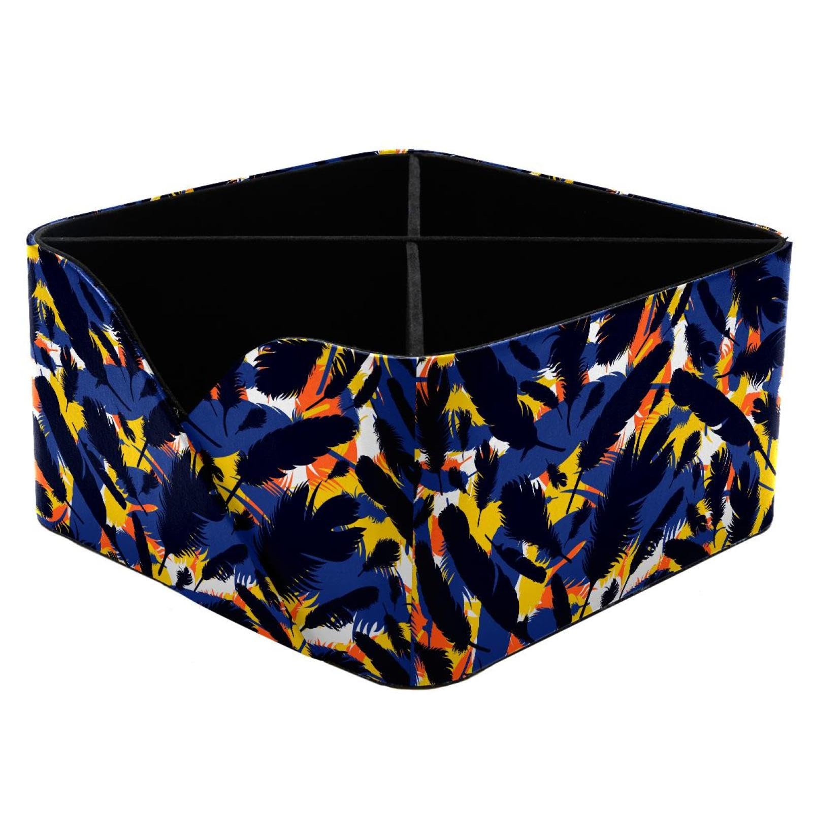KengjuTesu Bird Feathers Desktop Organizer Pen Holder, Rectangular Pencil Cup for Office, Study and Makeup Stations