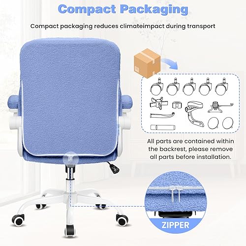 Miniatura 7 de Brick Attic Sillas de sala de estar, silla de tocador ergonómica con ruedas, cómoda silla de dormitorio de terciopelo con reposabrazos abatibles,