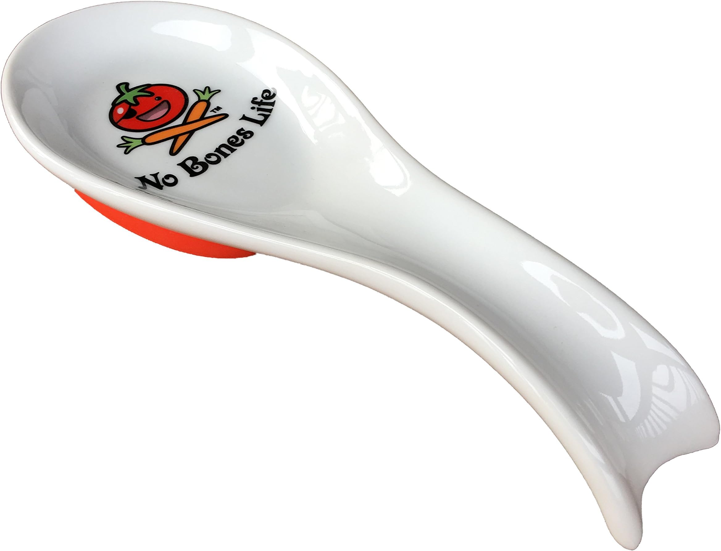 No Bones Life Porcelain Spoon Rest for Kitchen Stove Top & Counter - Large 9 inch Spoon Holder - Removable RED, No-Slip, Silicone Base - for Vegans
