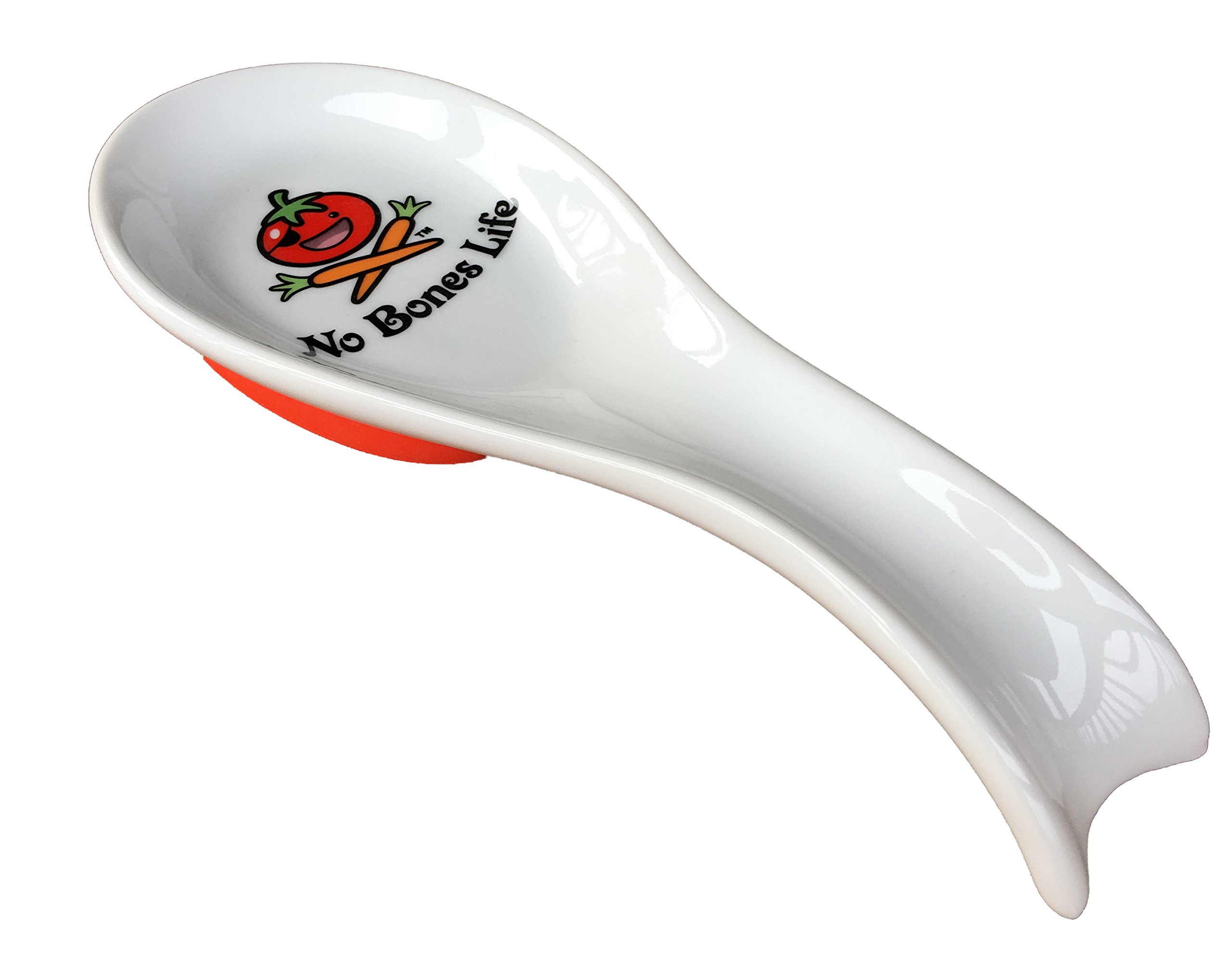 No Bones Life Porcelain Spoon Rest for Kitchen Stove Top & Counter - Large 9 inch Spoon Holder - Removable RED, No-Slip, Silicone Base - for Vegans