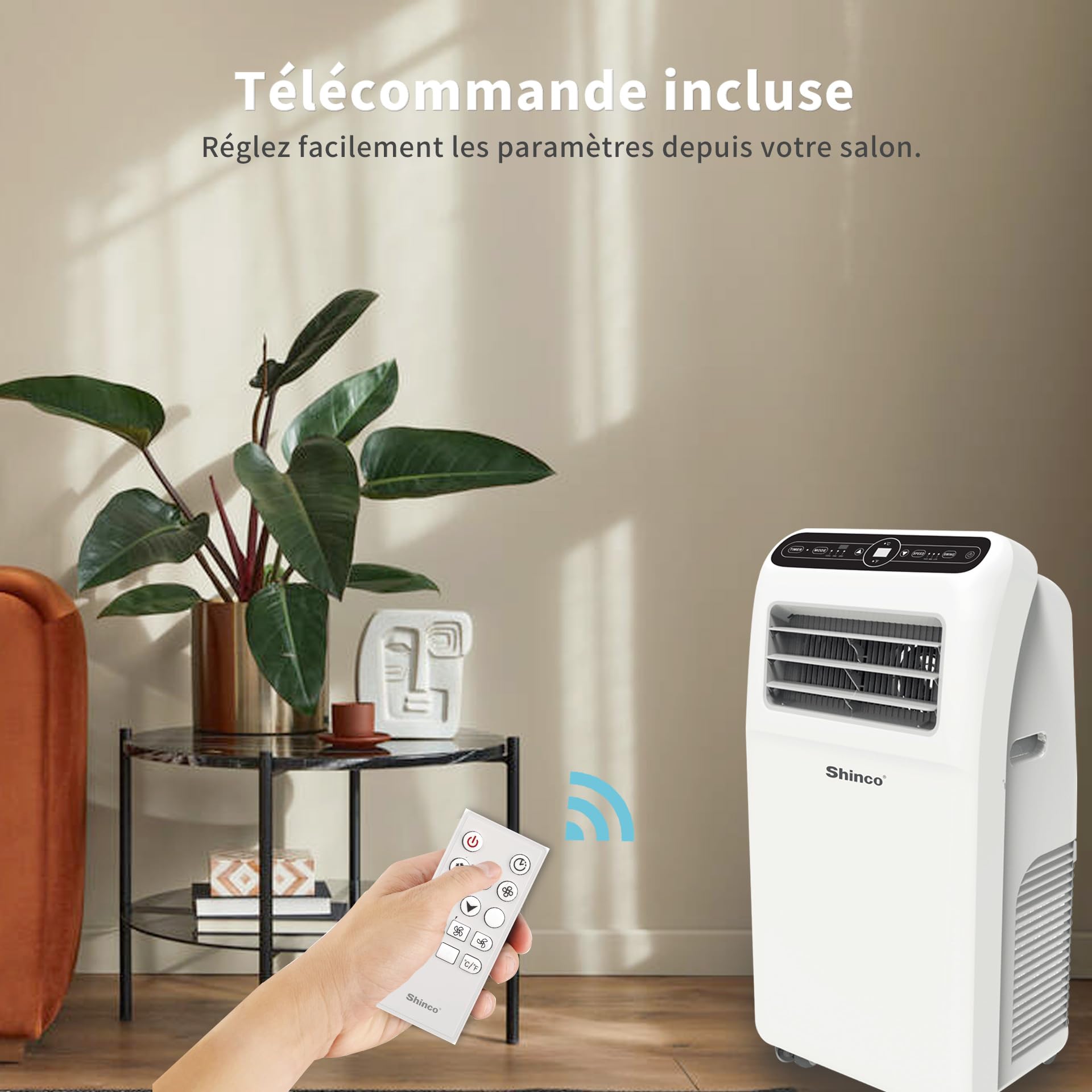 SHINCO 12000BTU Climatiseur Mobile, 3,5 Kw, Fonction 3-en-1 avec Tuyau D'échappement，Refroidissement et Déshumidificateur et Ventilation, Eco R290