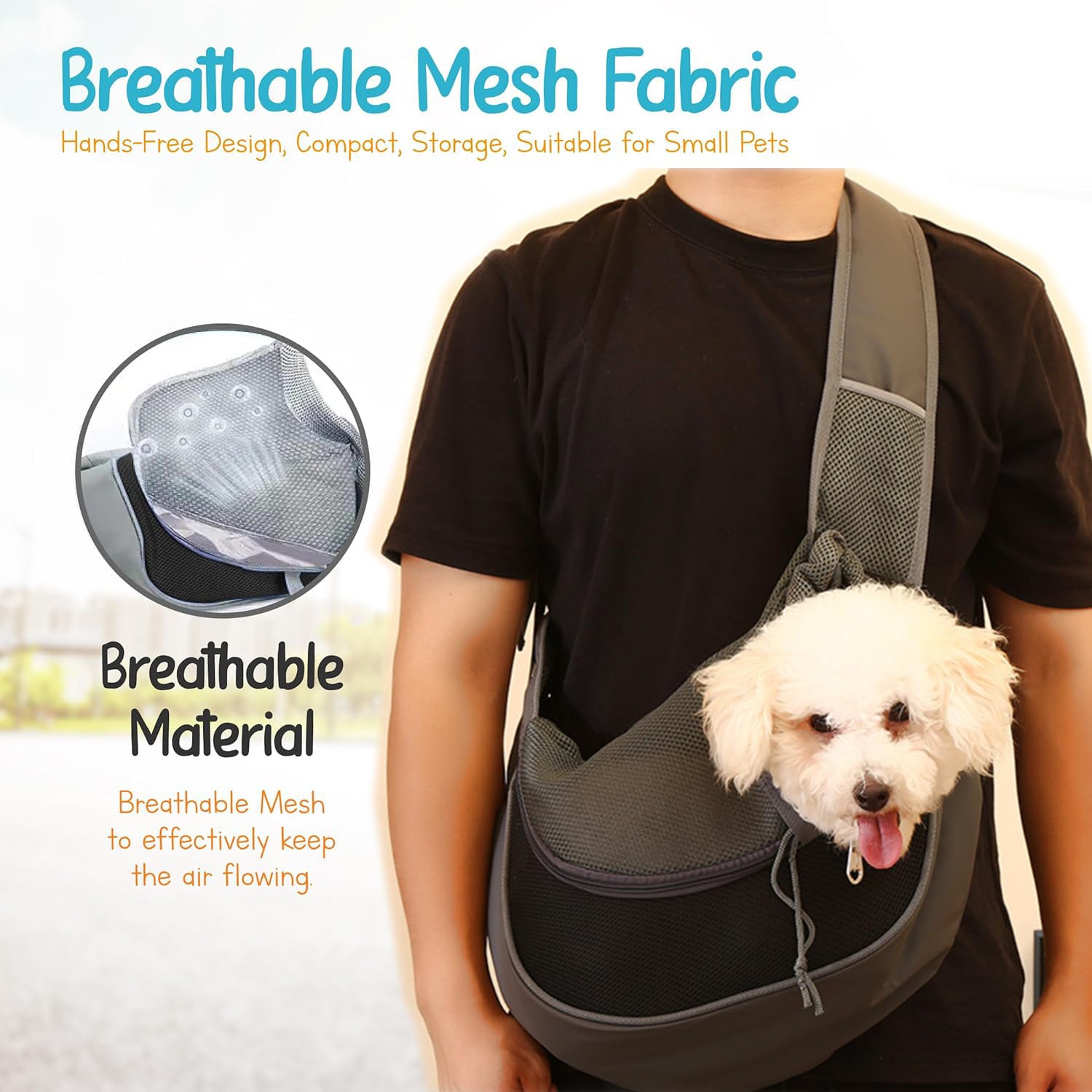 Sac de Transport en Maille Respirant pour Chien et Chat - Bandoulière Réglable Mains Libres (Noir)