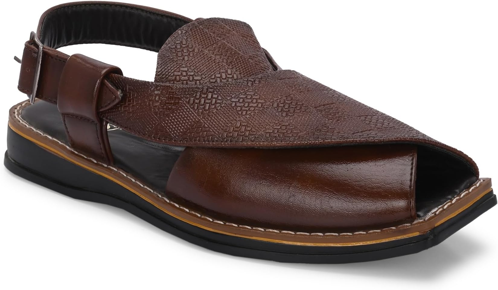 POS Men's Ethnic Synthetic Leather Peshawari Slip On Sandal | Shoes for Wedding|Party|Occasions|Fashion|Stylish|Outdoor|Lightweight|Shoes with TPR Sole