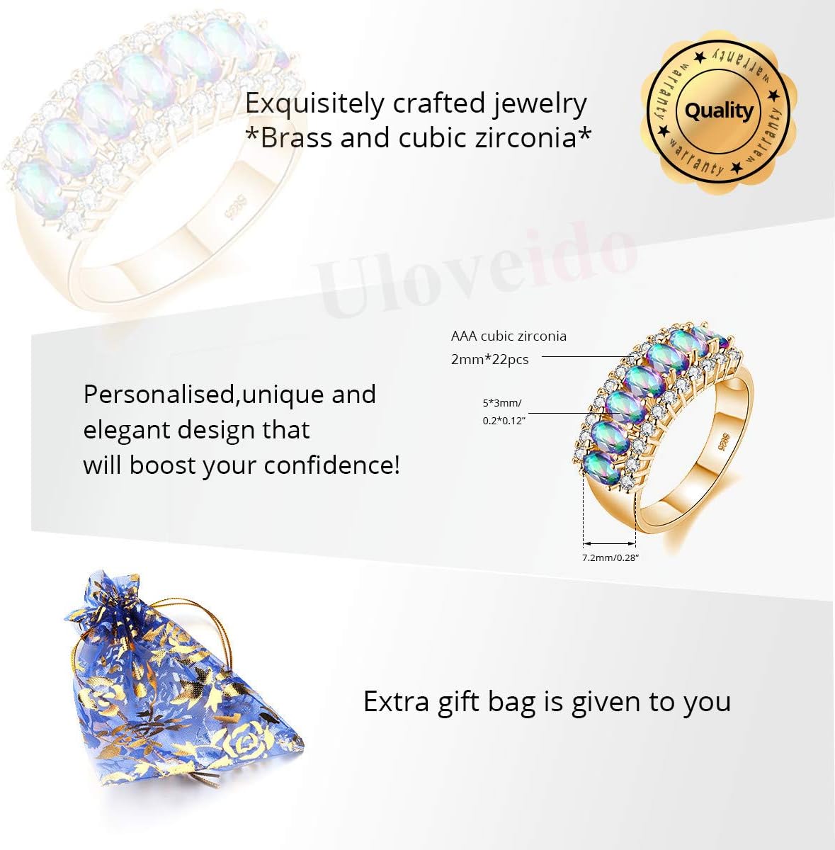Uloveido Beautiful Women's 7 Stones Wedding Band Oval Cubic Zirconia Engagement Anniversary Rings J501