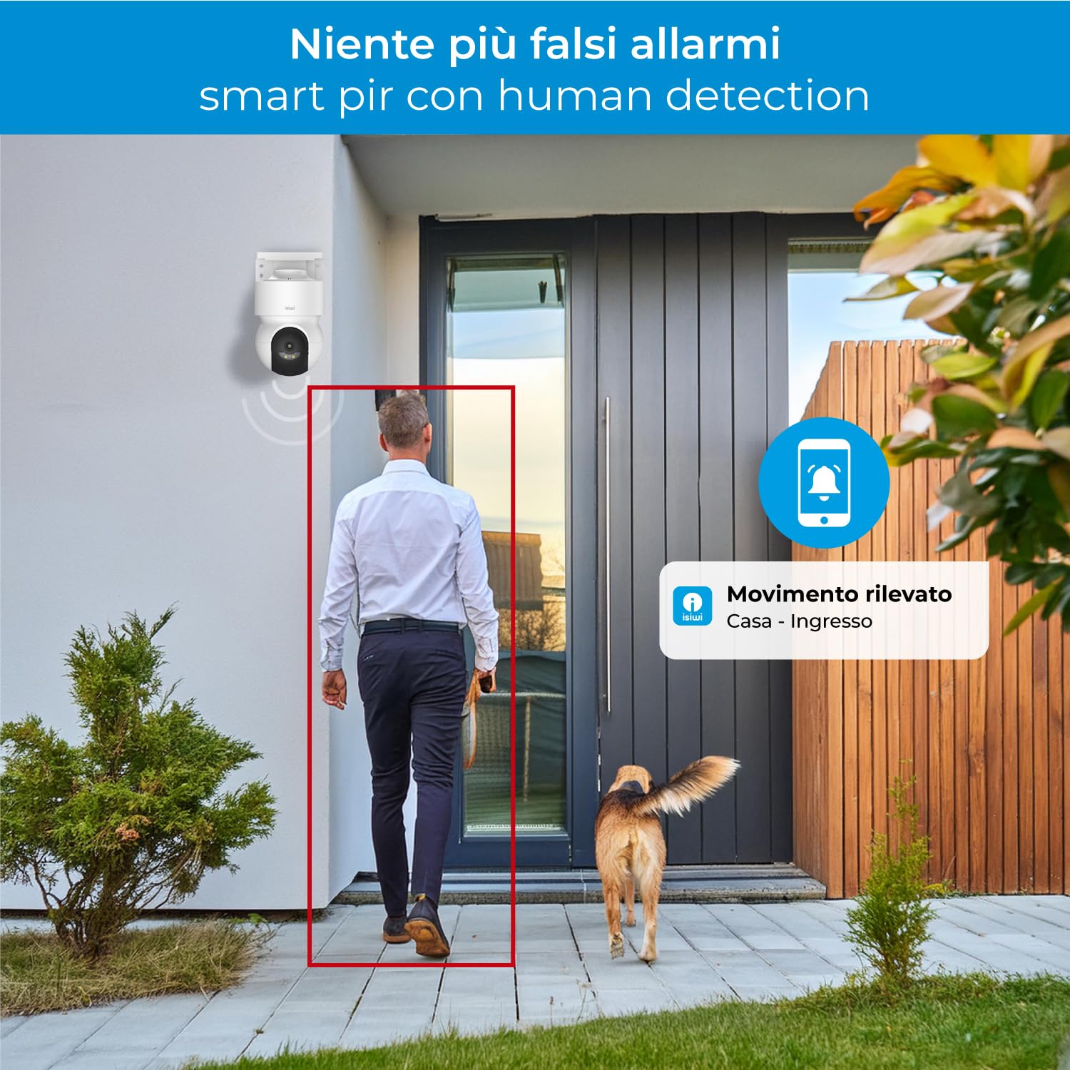 Redi ON Telecamera Motorizzata Wi-Fi Uso Esterno per sorveglianza, 3MP, SD Card, IP65, Rilevazione Umani PIR, Audio, Compatibile con Alexa/Google, App per smartphone