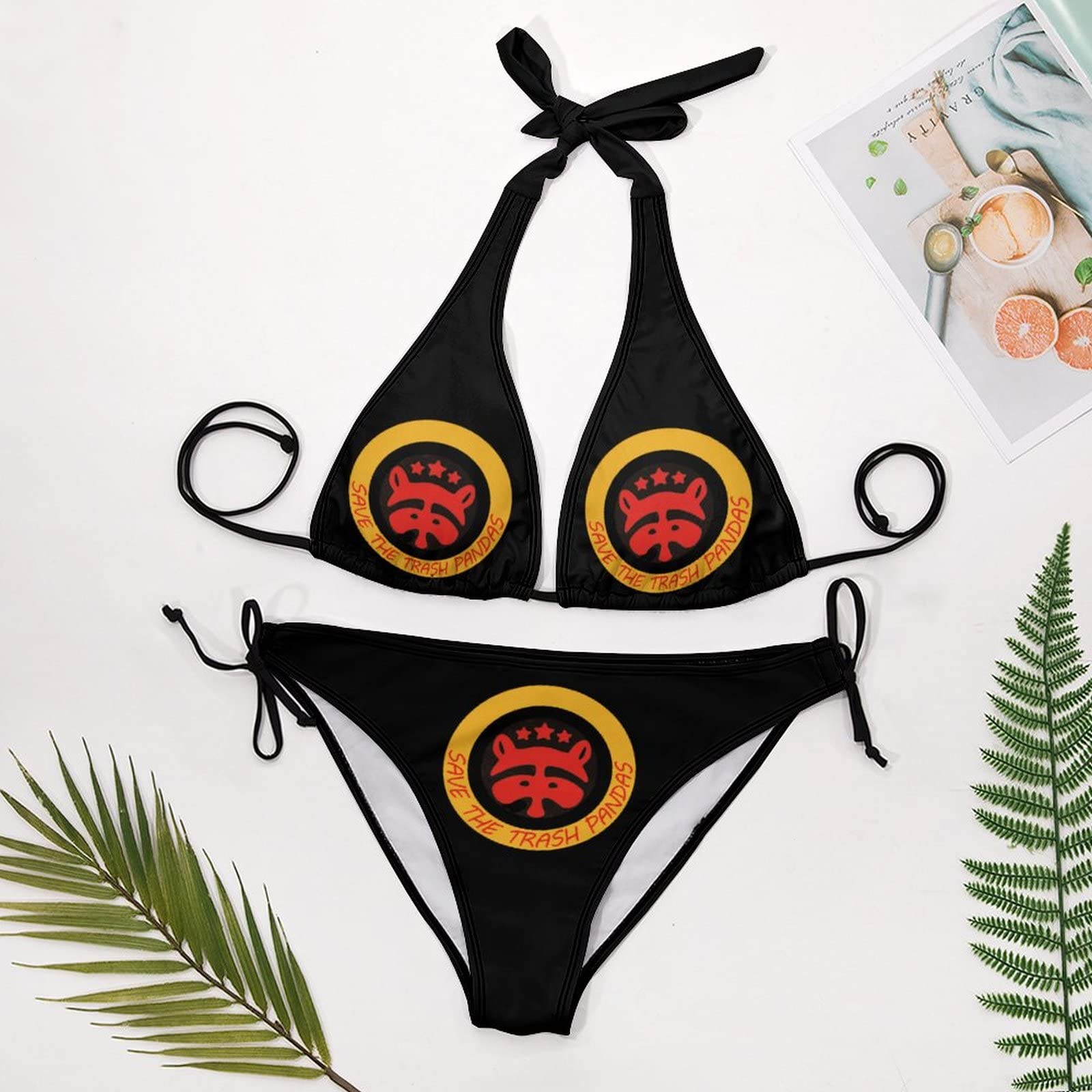 Save The Trash Pandas Due Pezzi Halter String Triangolo Bikini Set Sexy  Tankini Costume Da Bagno per Le Donne : Amazon.it: Moda