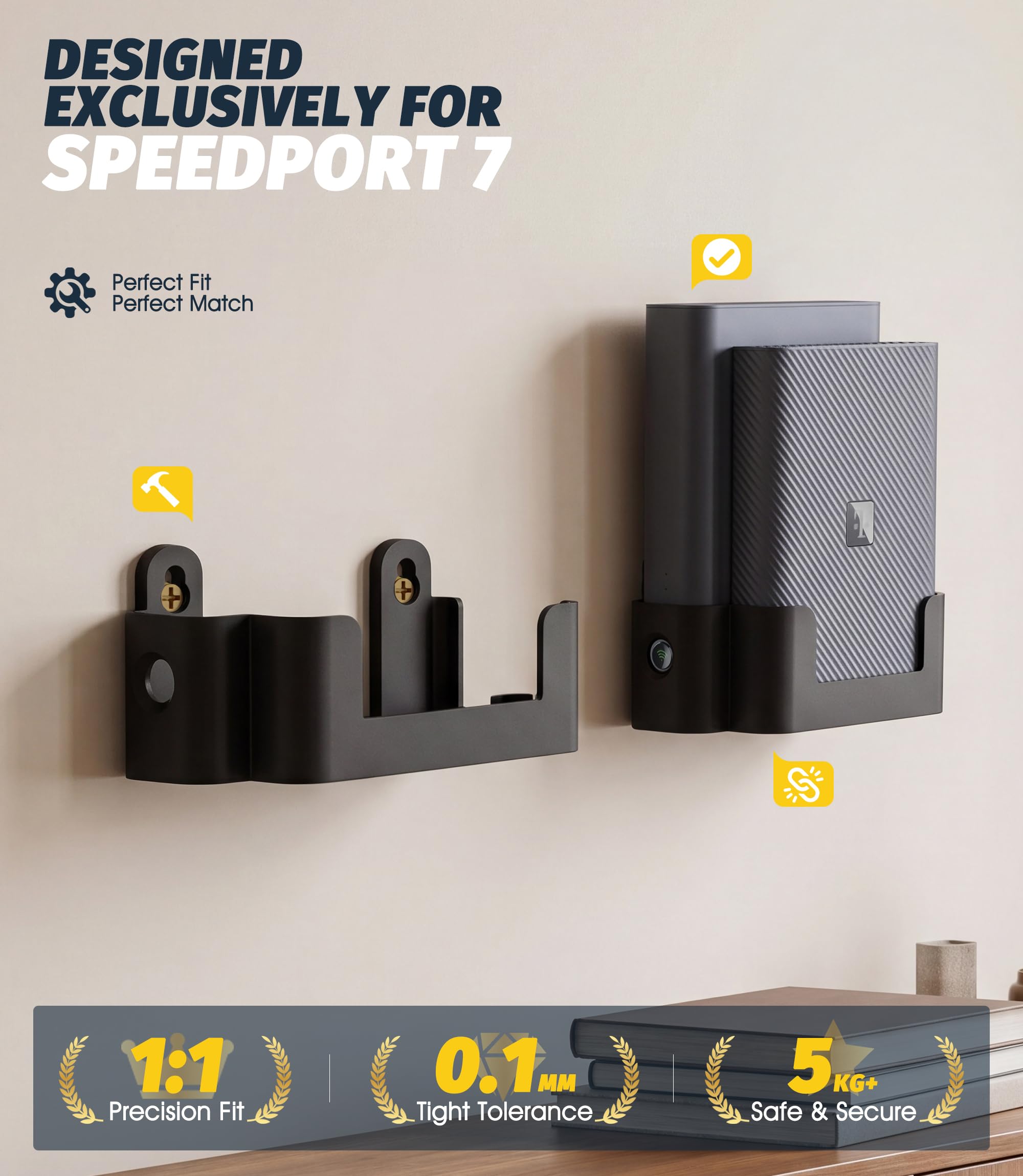 NEWZEROL Wandhalterung für Telekom Router Speedport 7, Kabelmanagement & optimierter Hitzeableitung, Hergestellt aus Hochwertigkunststoff, Platzsparend & Stabil Wi-Fi 7 Glasfaser-Modem Halter -Schwarz